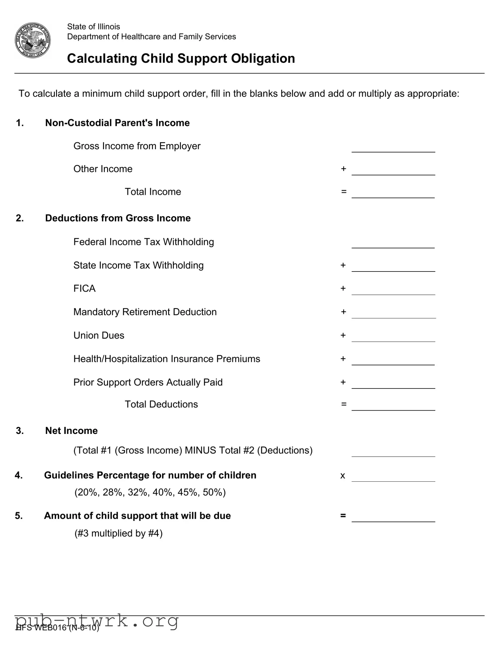 Blank Illinois Calculating Support PDF Form
