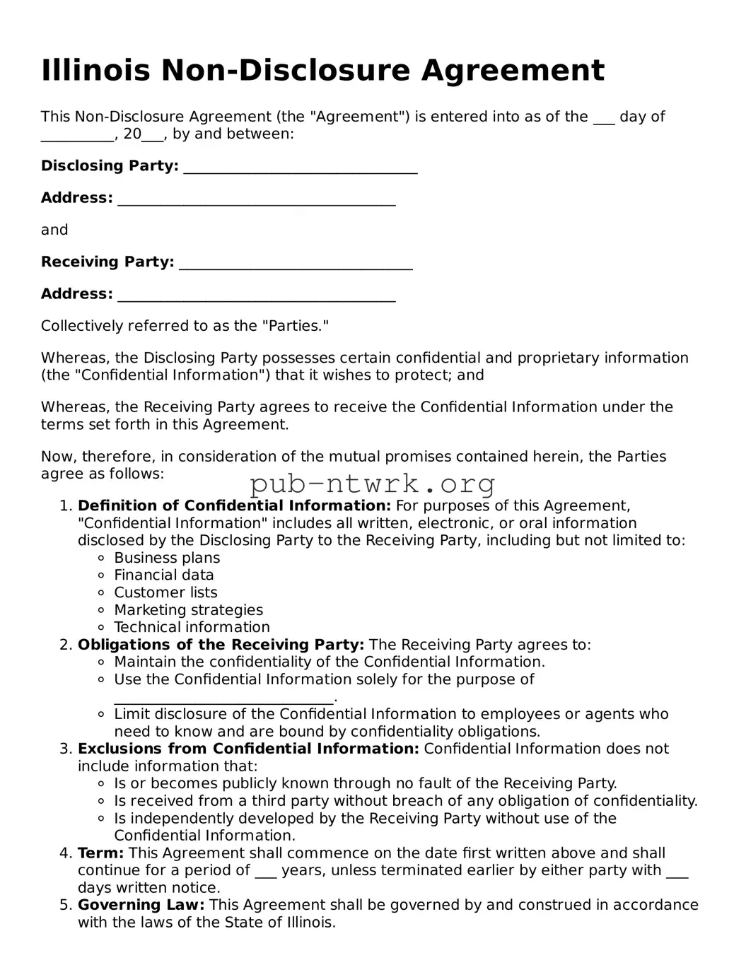 Free Illinois Non-disclosure Agreement Form
