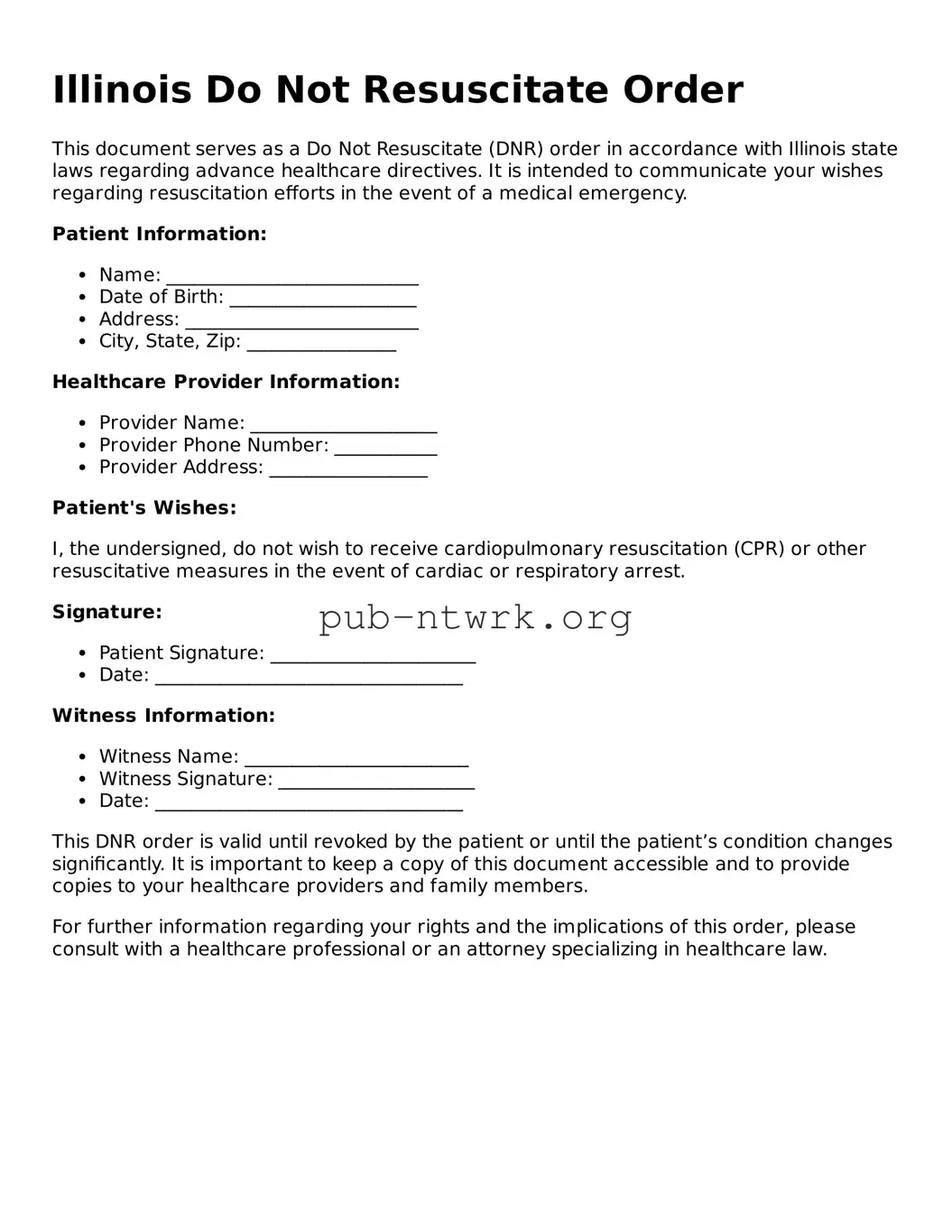 Free Illinois Do Not Resuscitate Order Form
