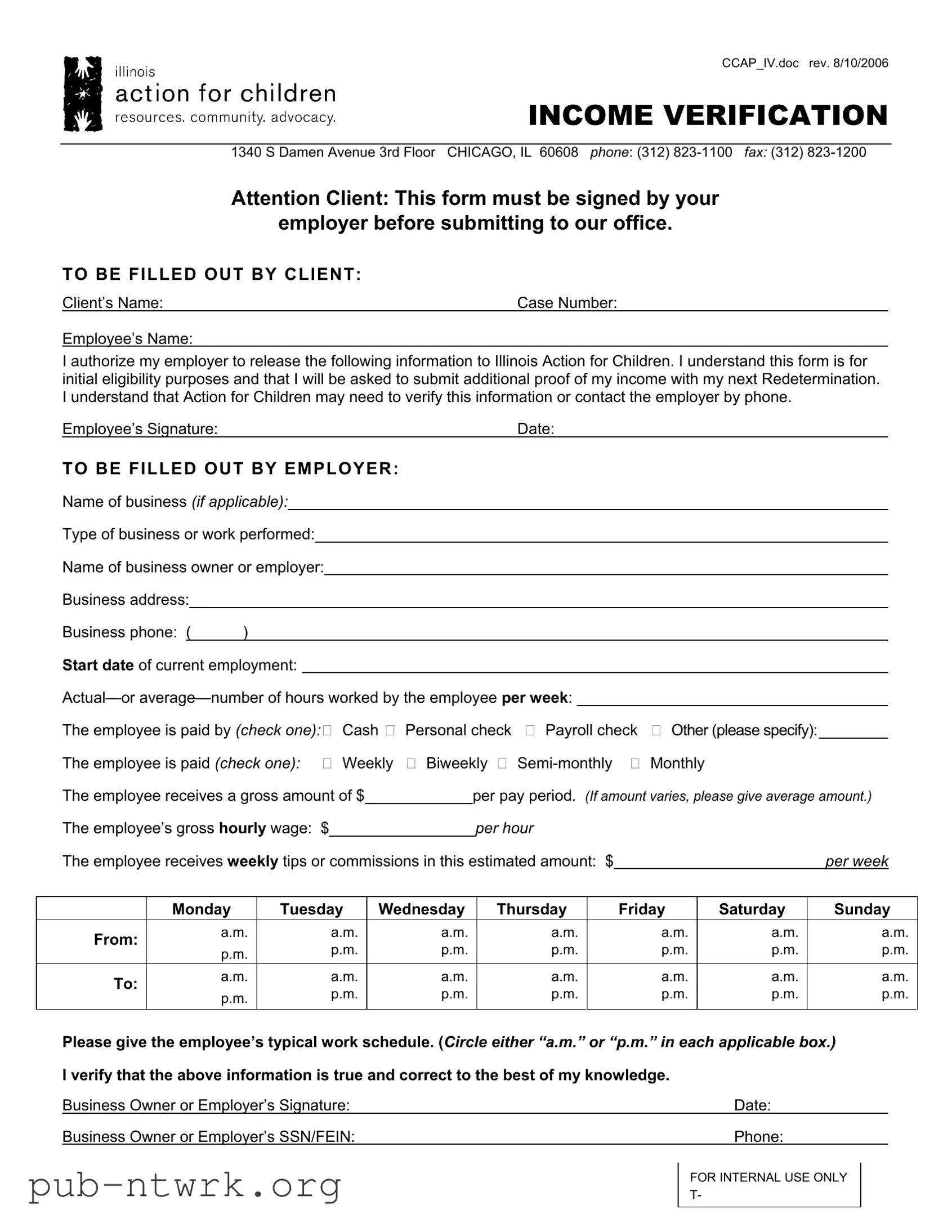 Blank Illinois Income Verification PDF Form
