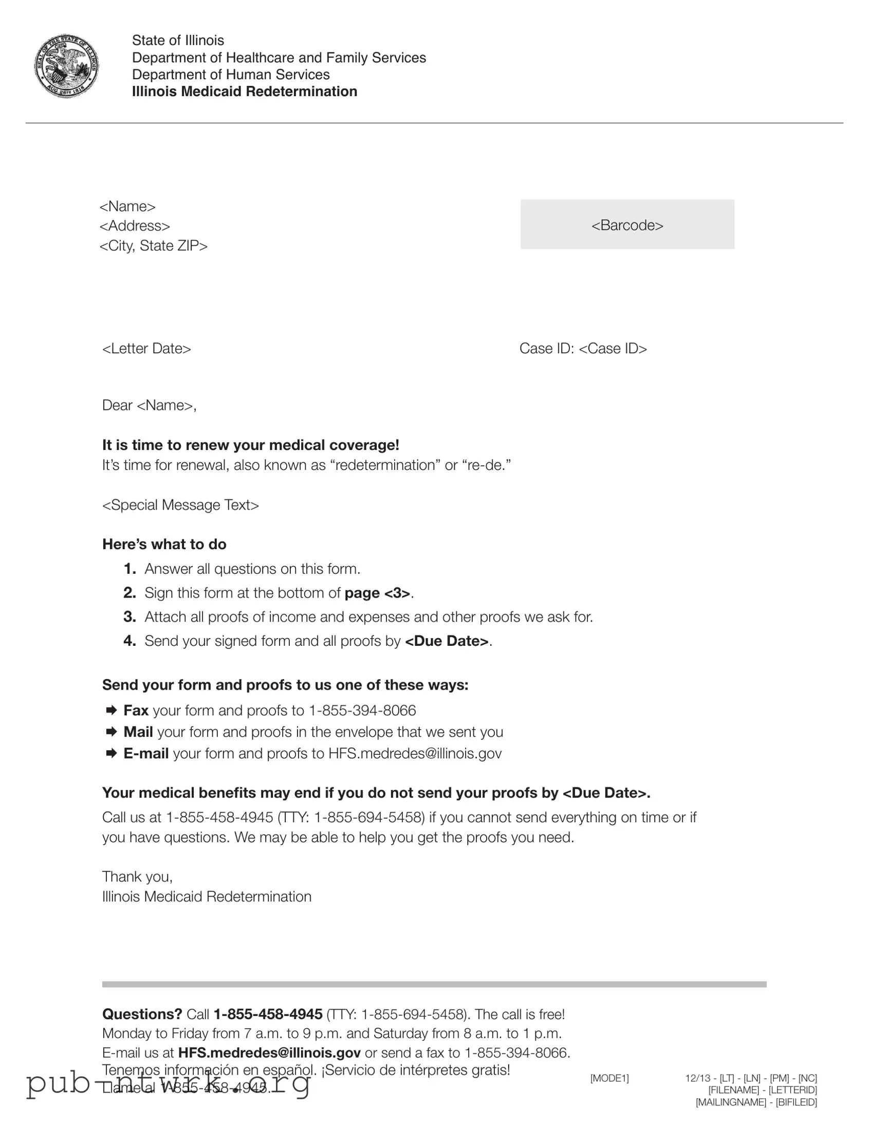 Blank Illinois Medicaid Redetermination PDF Form
