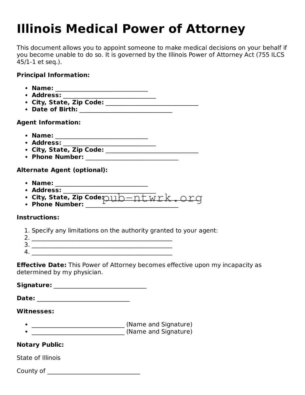 Free Illinois Medical Power of Attorney Form