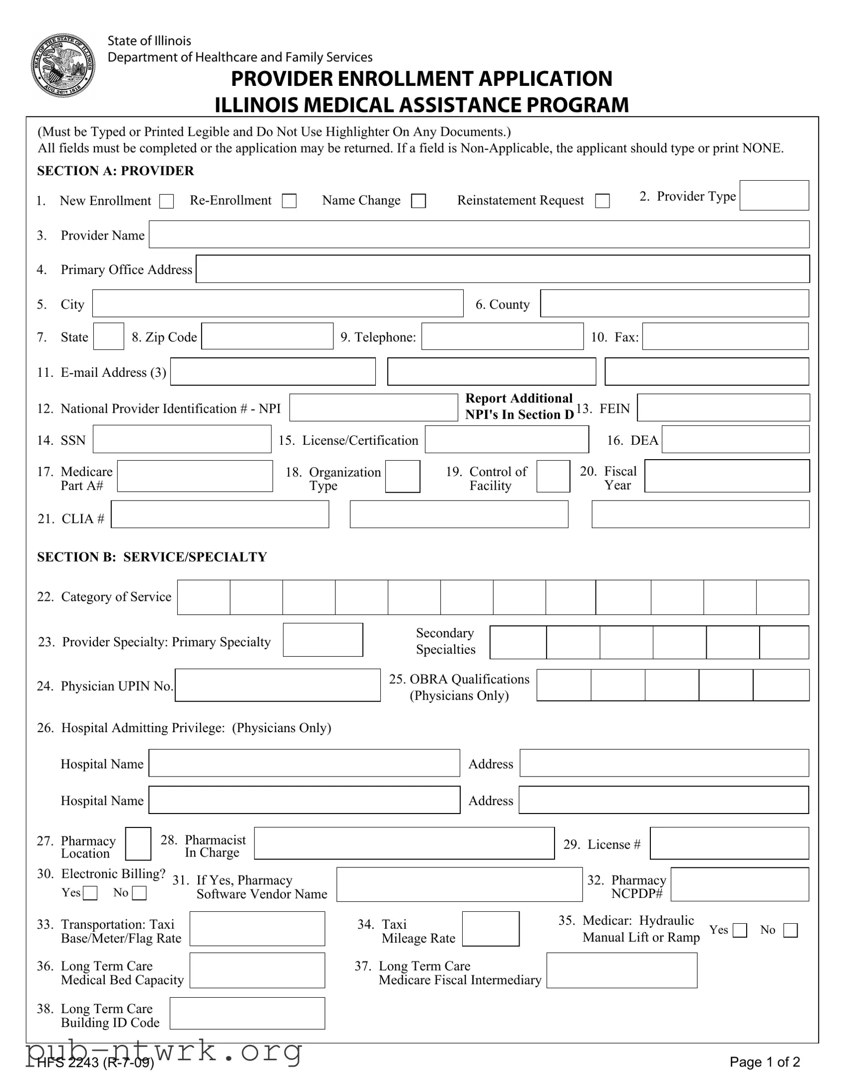 Blank Illinois Hfs 2243 PDF Form