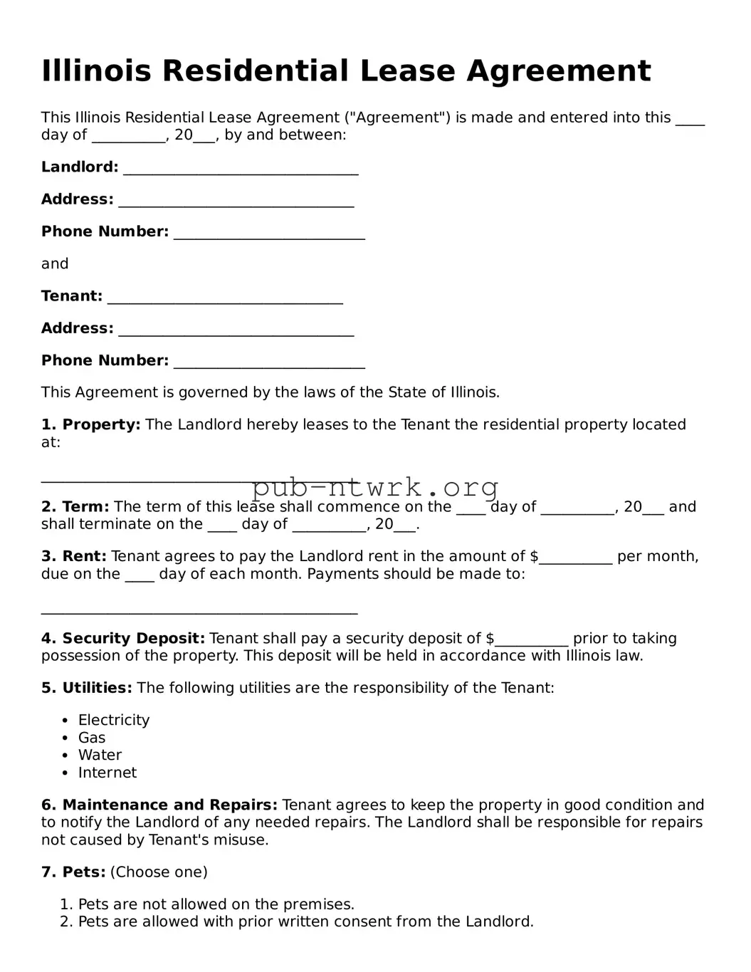 Free Illinois Residential Lease Agreement Form