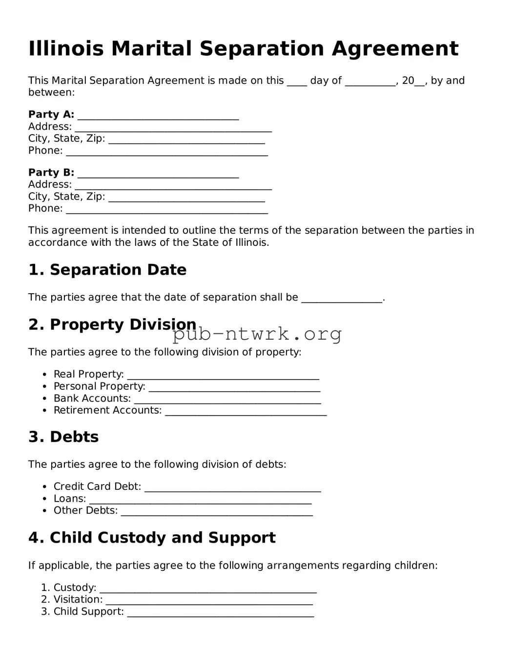 Free Illinois Marital Separation Agreement Form