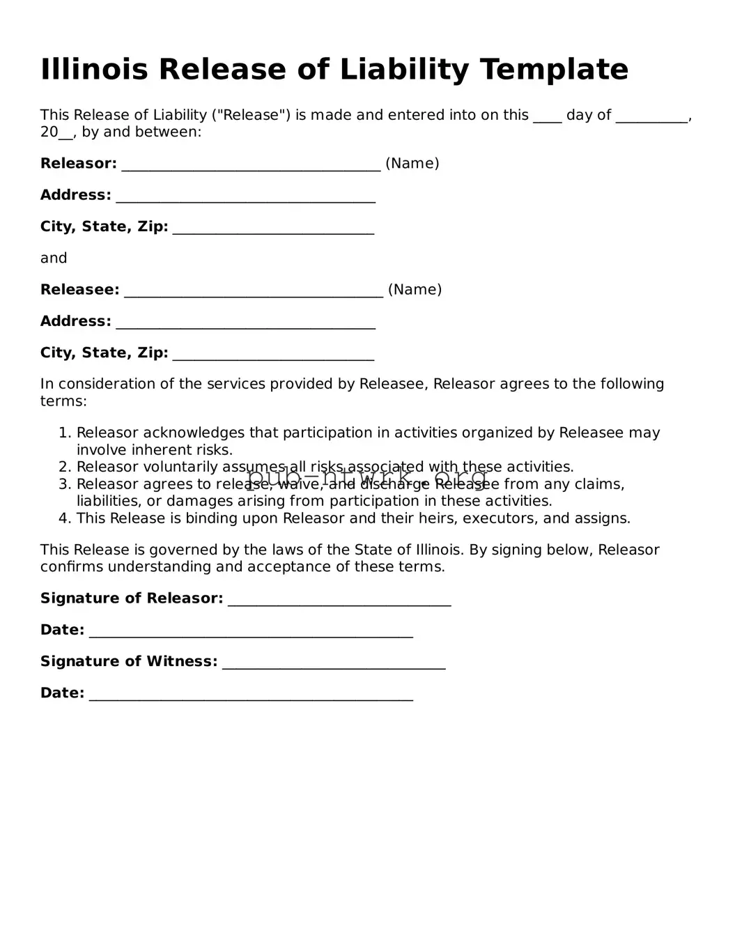 Free Illinois Release of Liability Form