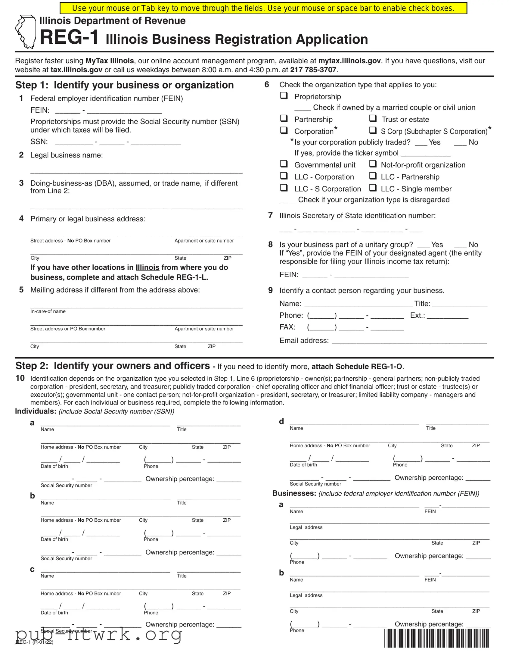 Blank Illinois Reg 1 PDF Form
