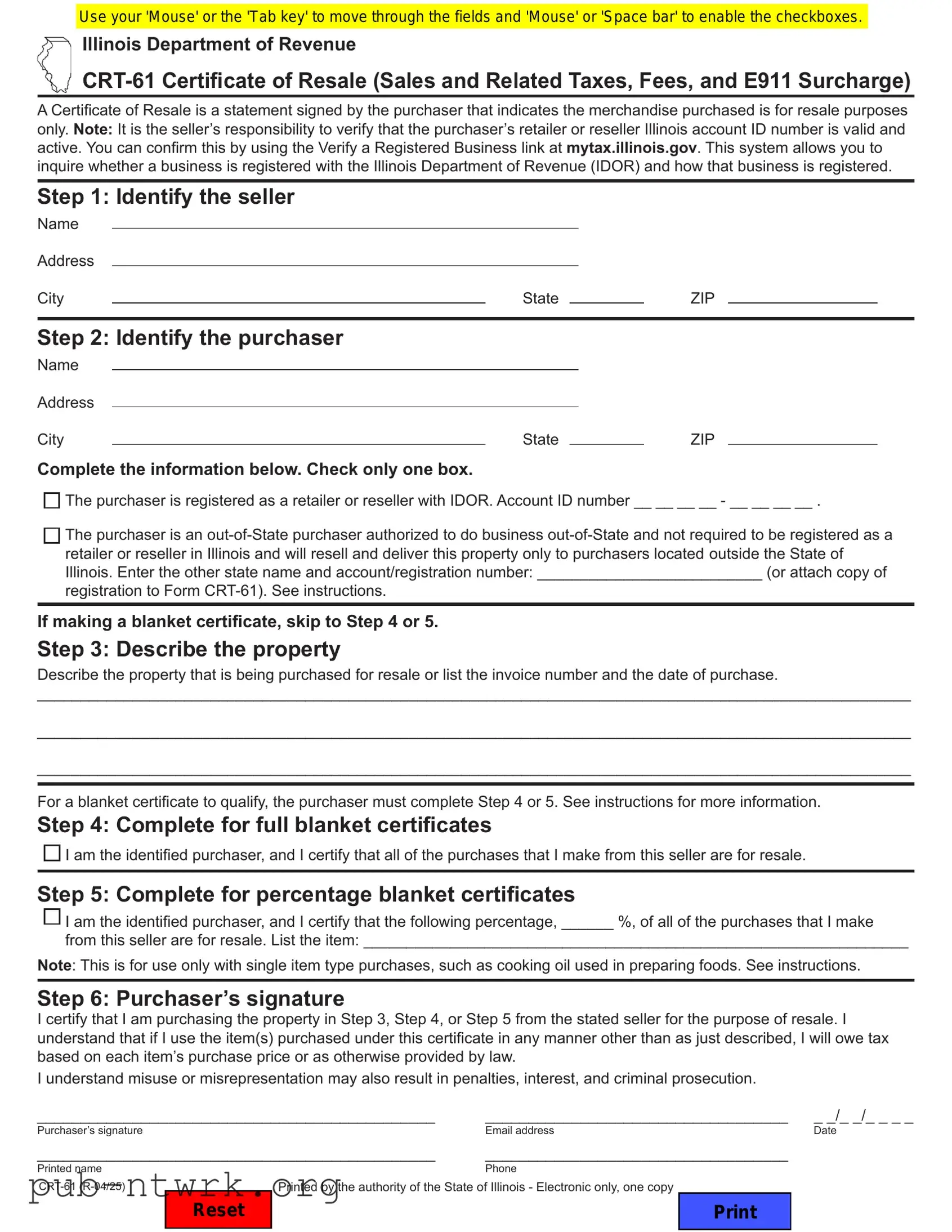 Blank Illinois Crt 61 PDF Form