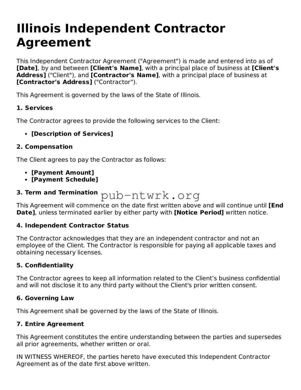 Free Illinois Independent Contractor Agreement Form