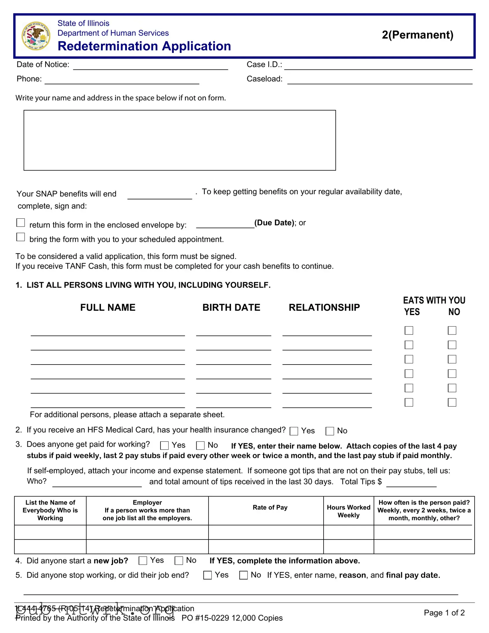 Blank Link Illinois Redetermination PDF Form