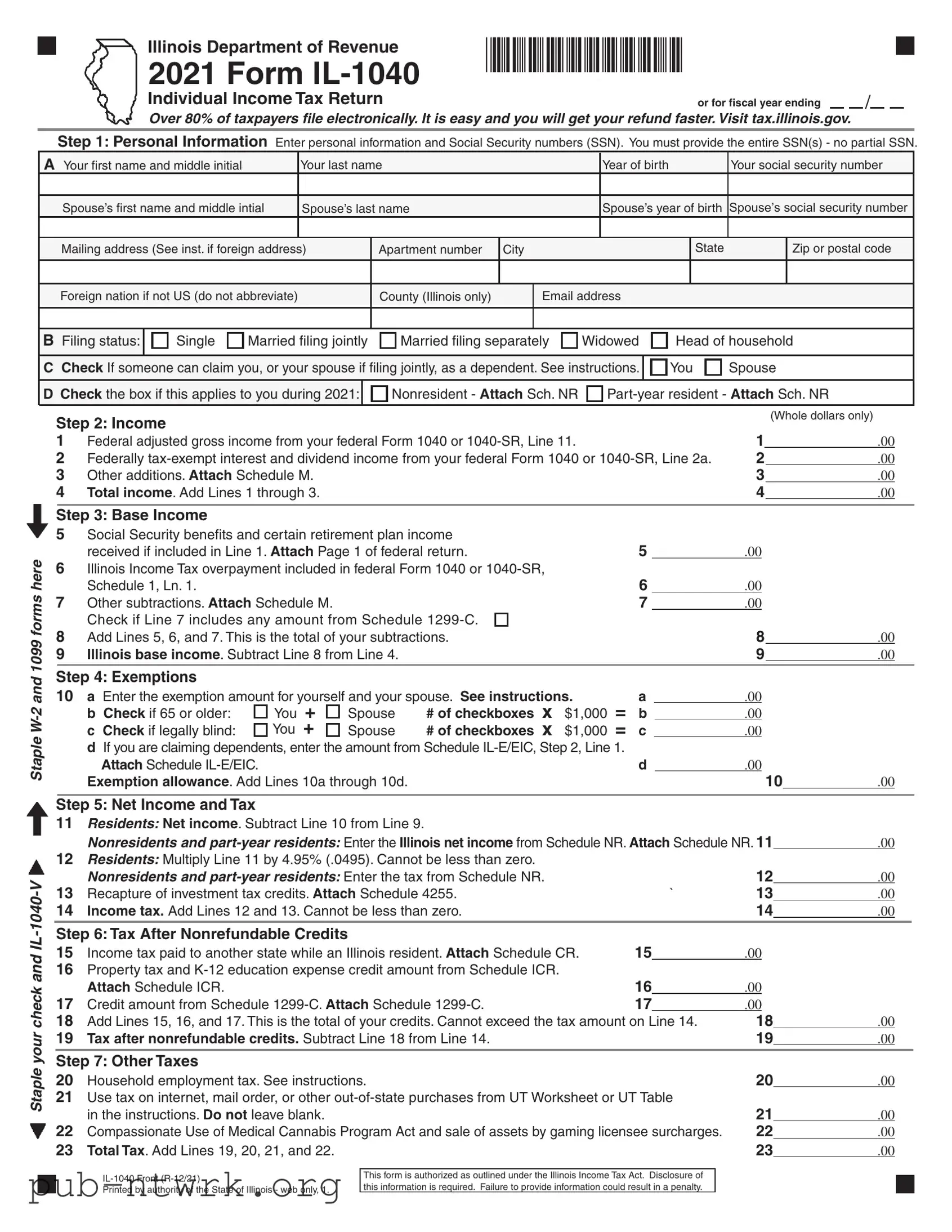 Blank Illinois Tax PDF Form