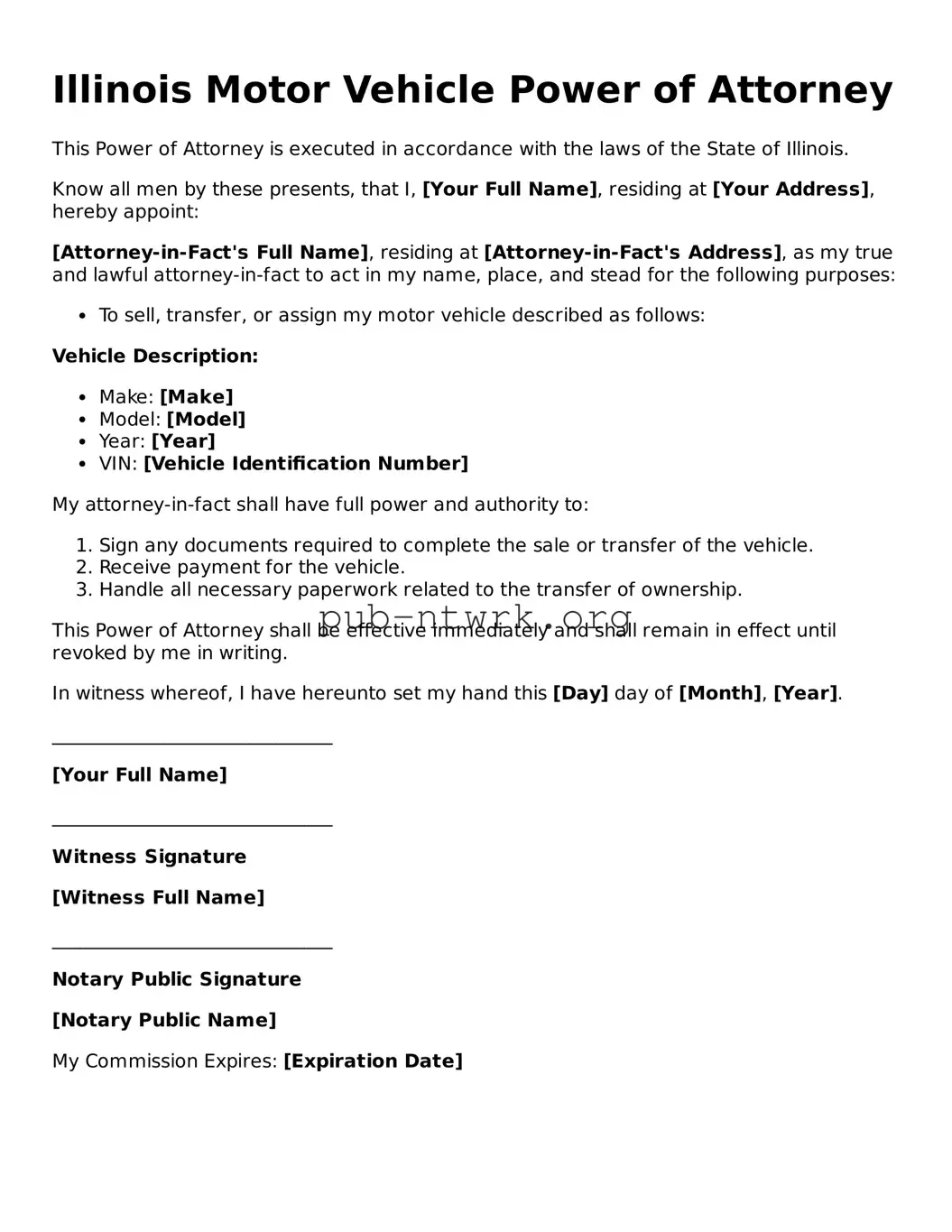 Free Illinois Motor Vehicle Power of Attorney Form