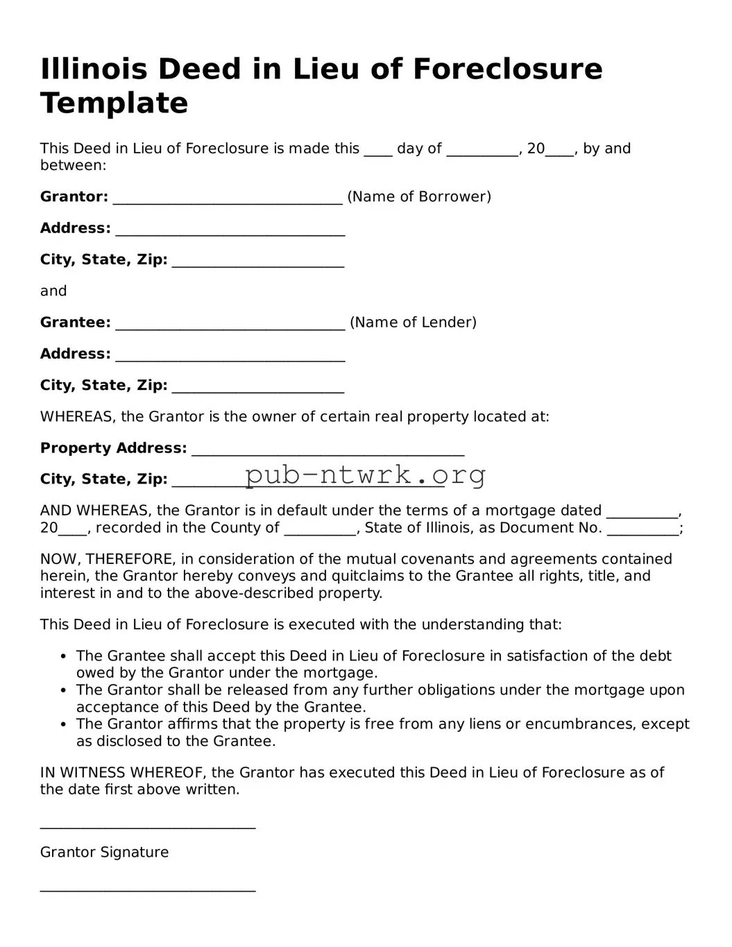 Free Illinois Deed in Lieu of Foreclosure Form