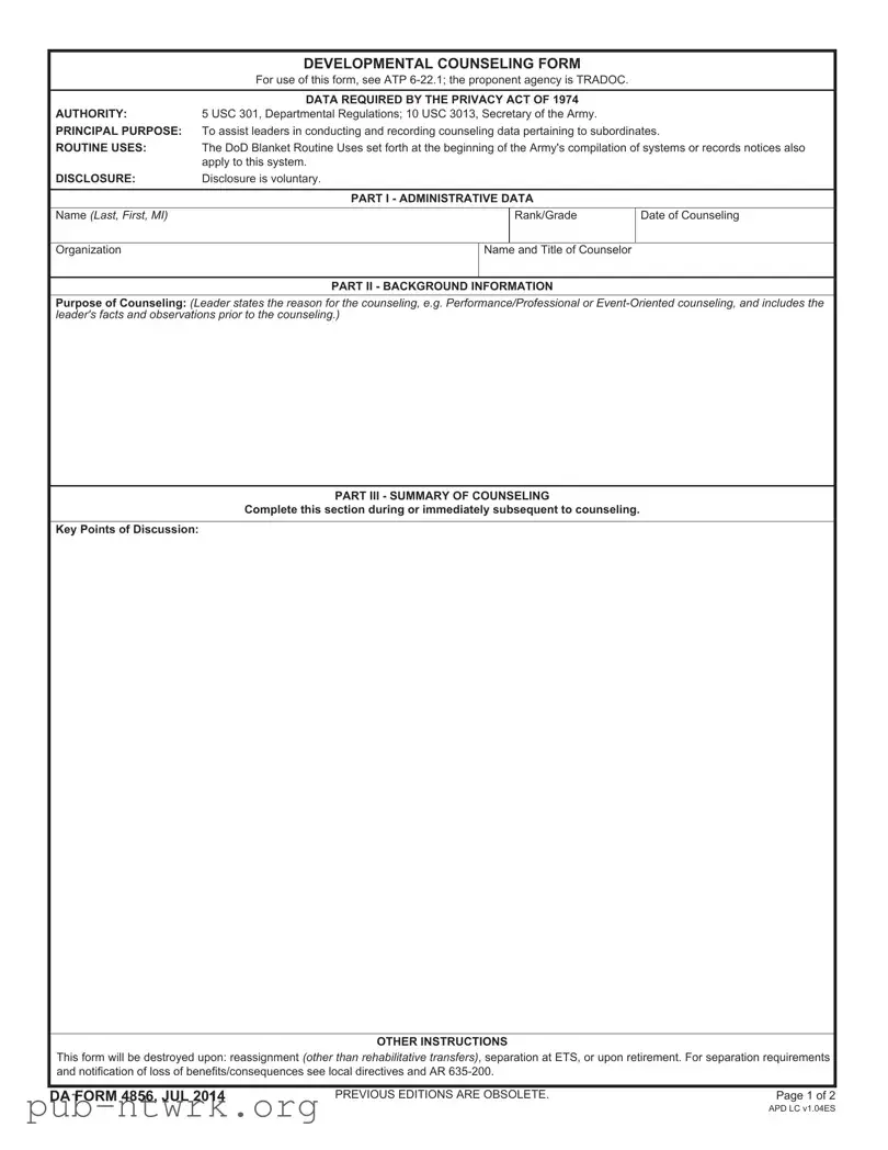 Blank DA 4856 PDF Form