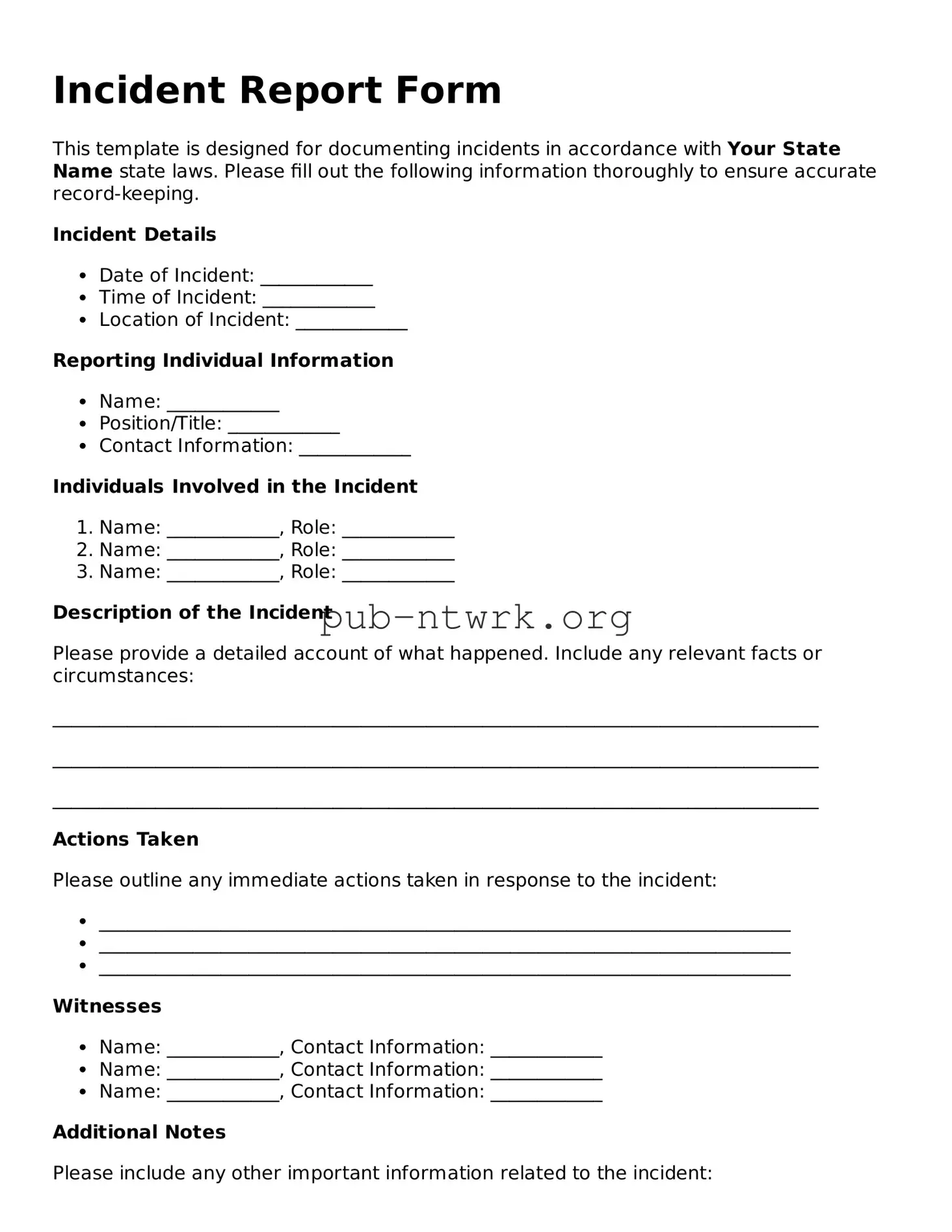 Legal Incident Report Form Form