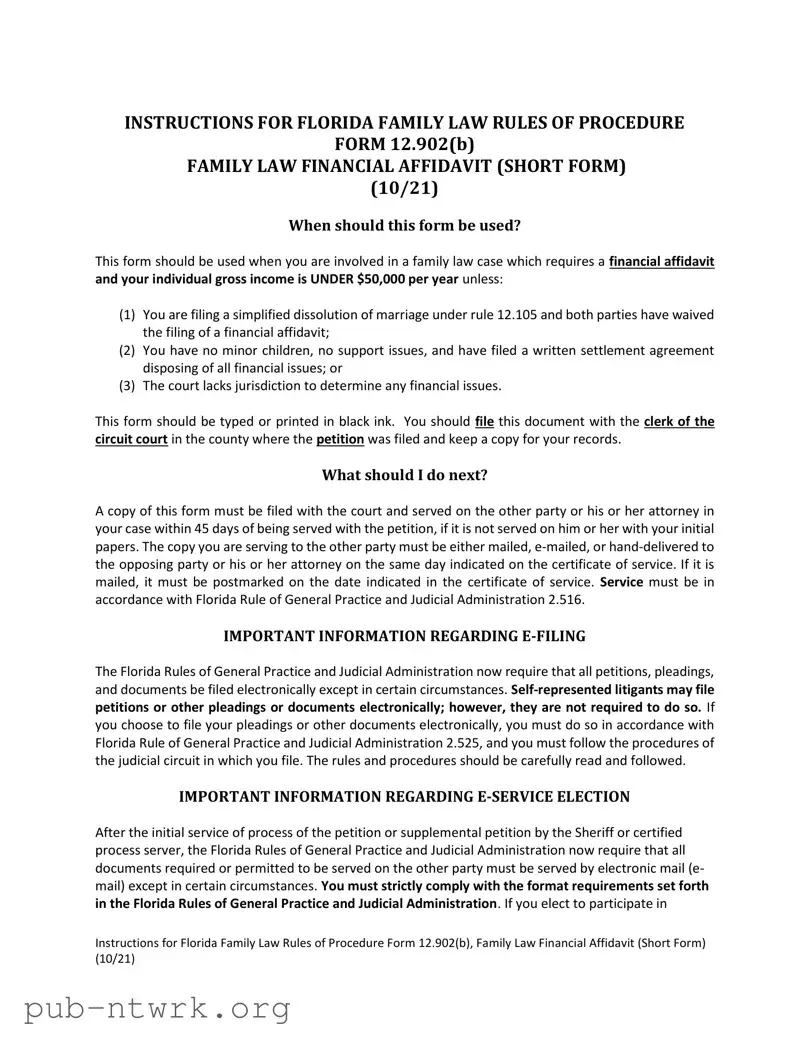Blank Florida Financial Affidavit Short 12.902(b) PDF Form