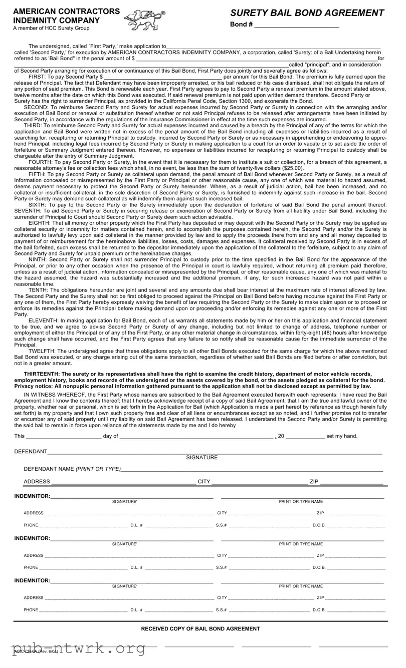Blank Bail Bond Release Paperwork PDF Form