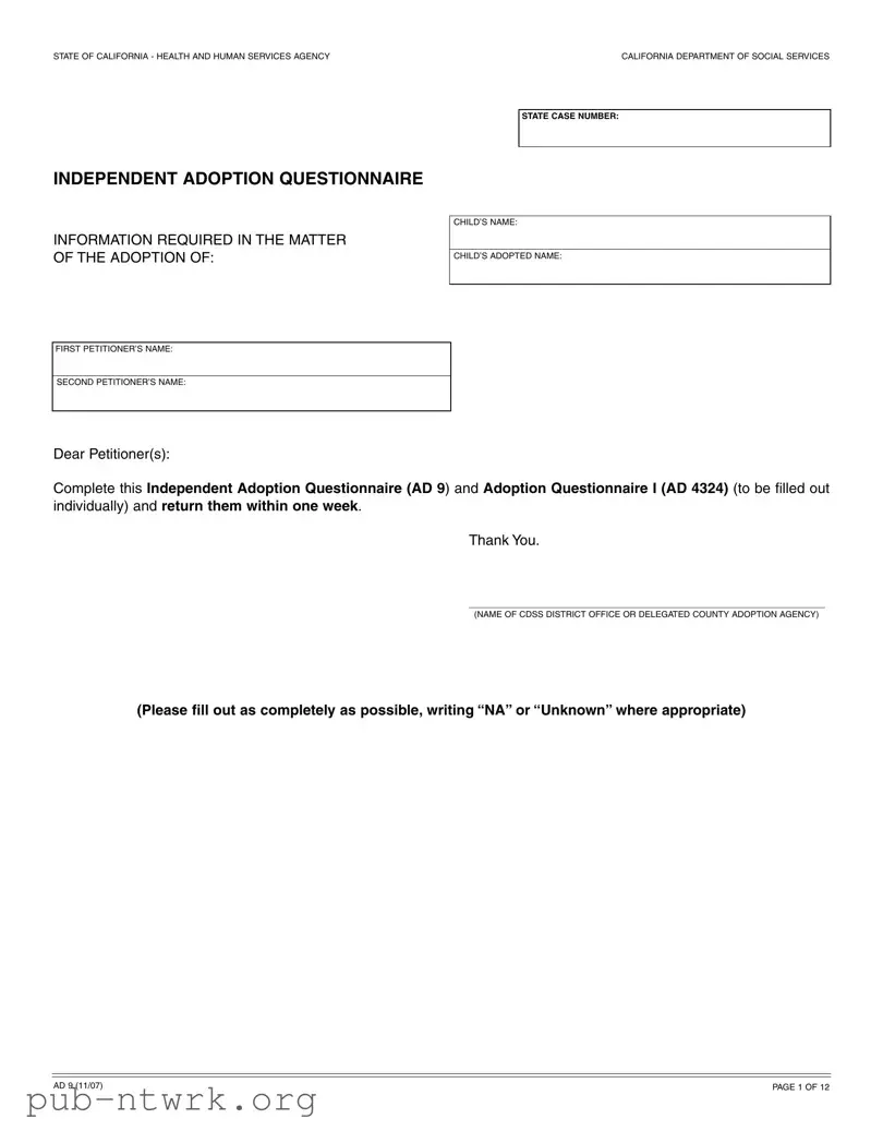 Blank California Ad 9 PDF Form