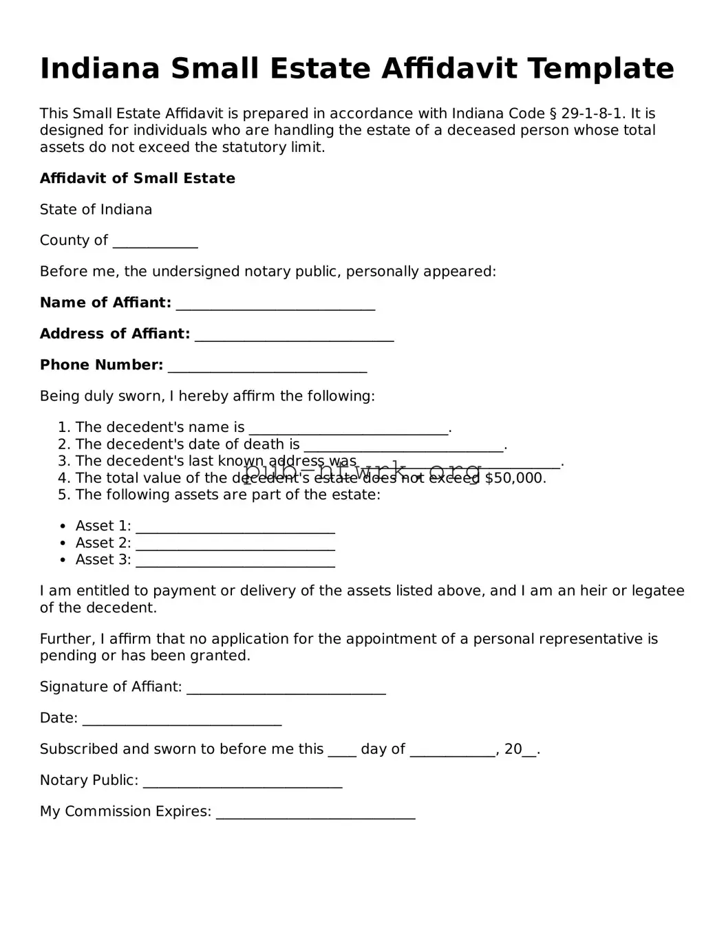 Free Indiana Small Estate Affidavit Form