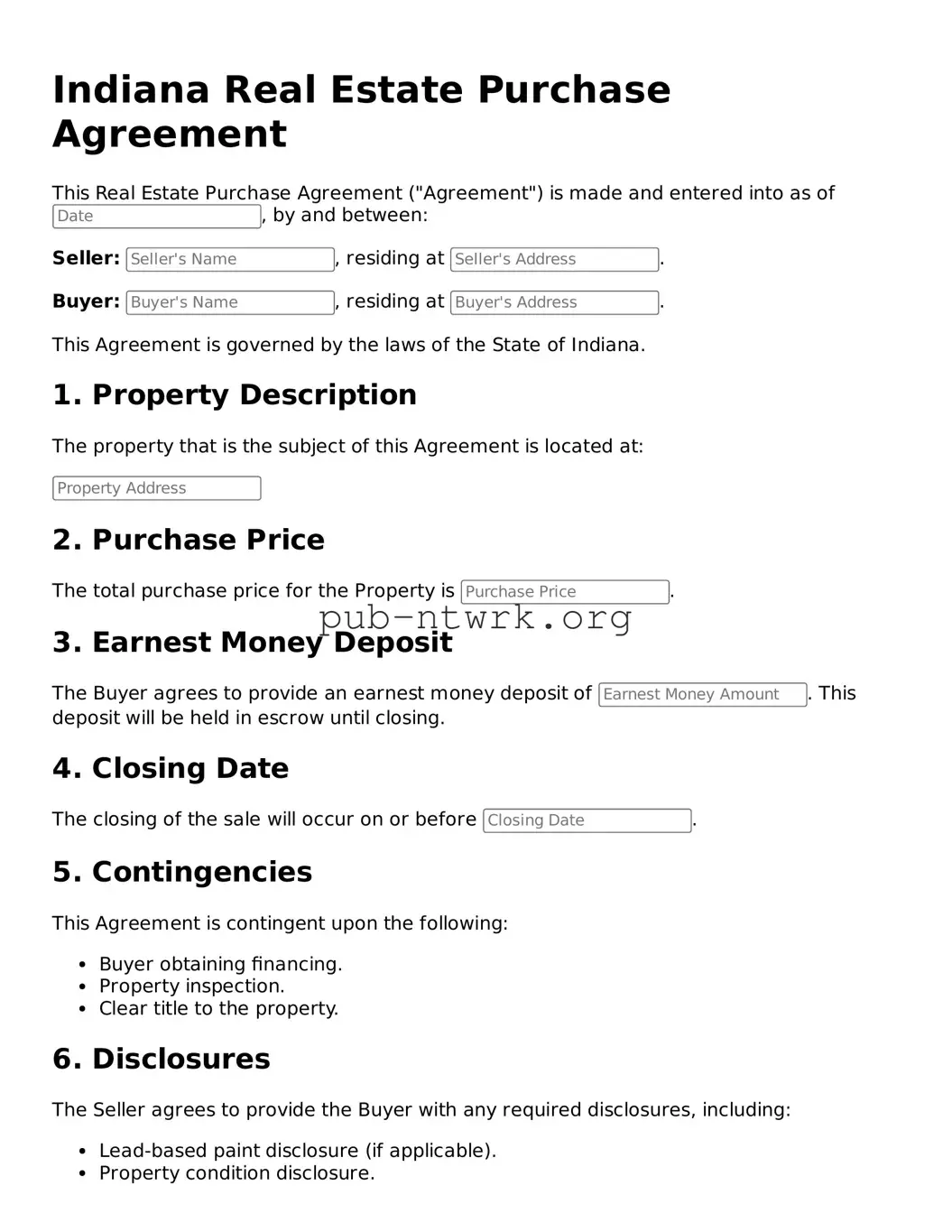 Free Indiana Real Estate Purchase Agreement Form