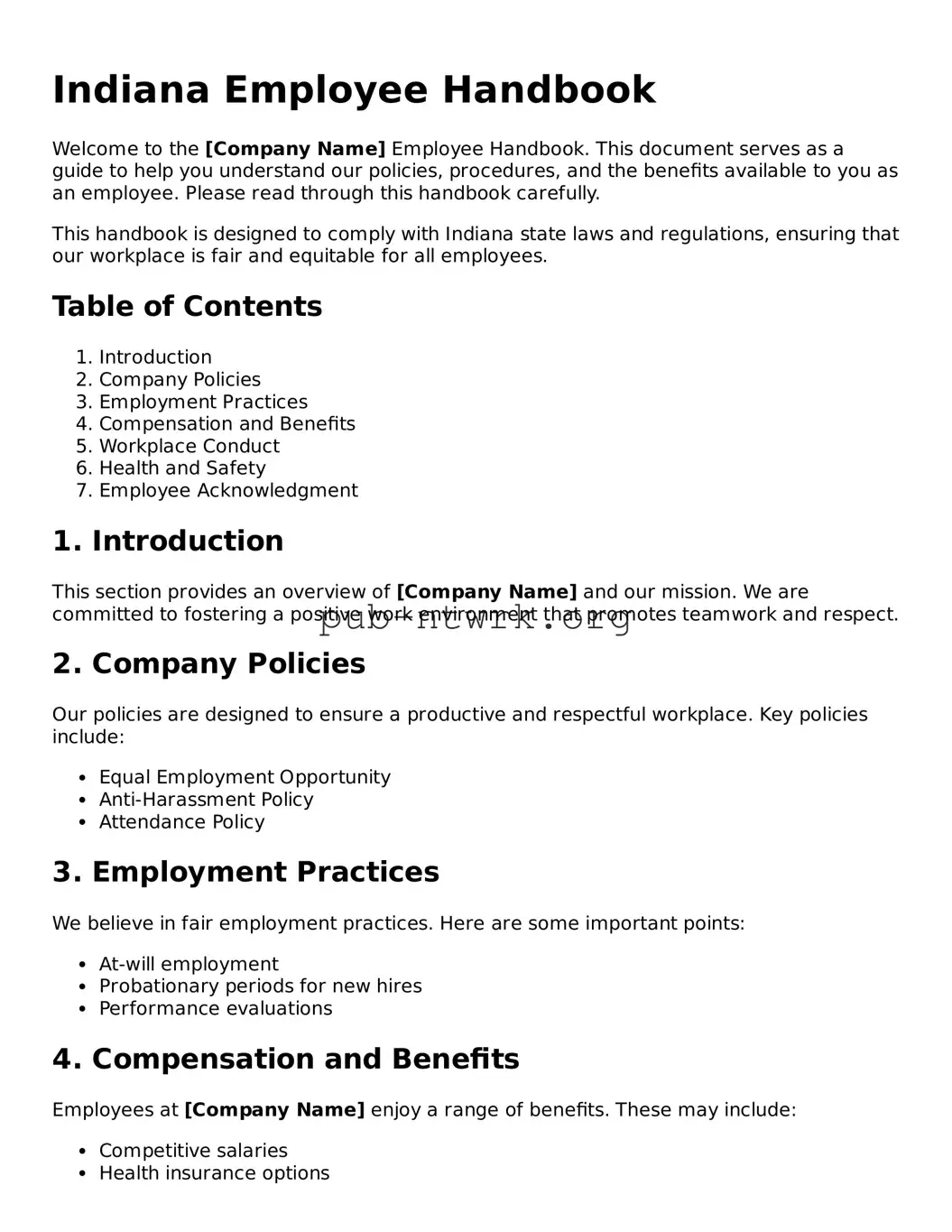 Free Indiana Employee Handbook Form