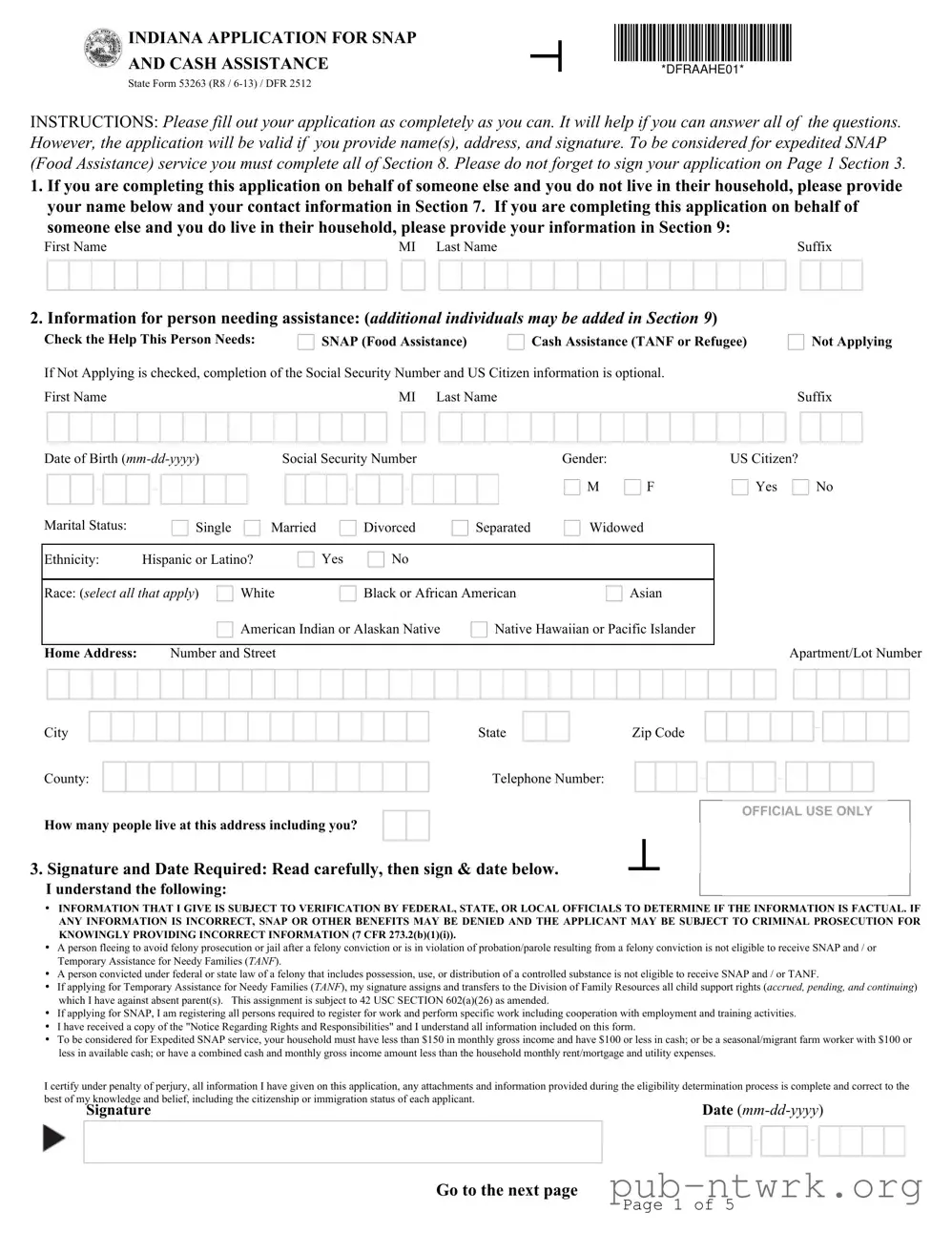 Blank State 53263 Indiana PDF Form