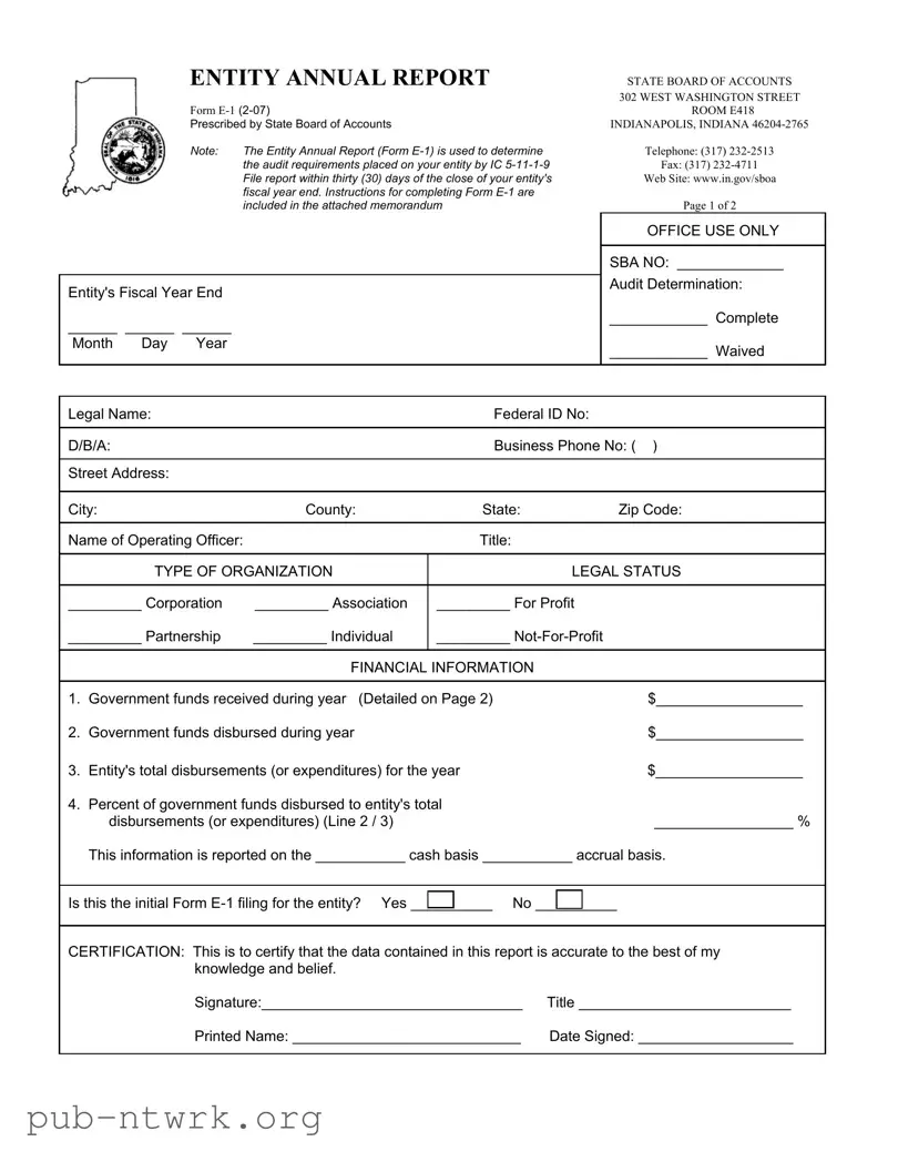 Blank Entity Annual Report Indiana PDF Form