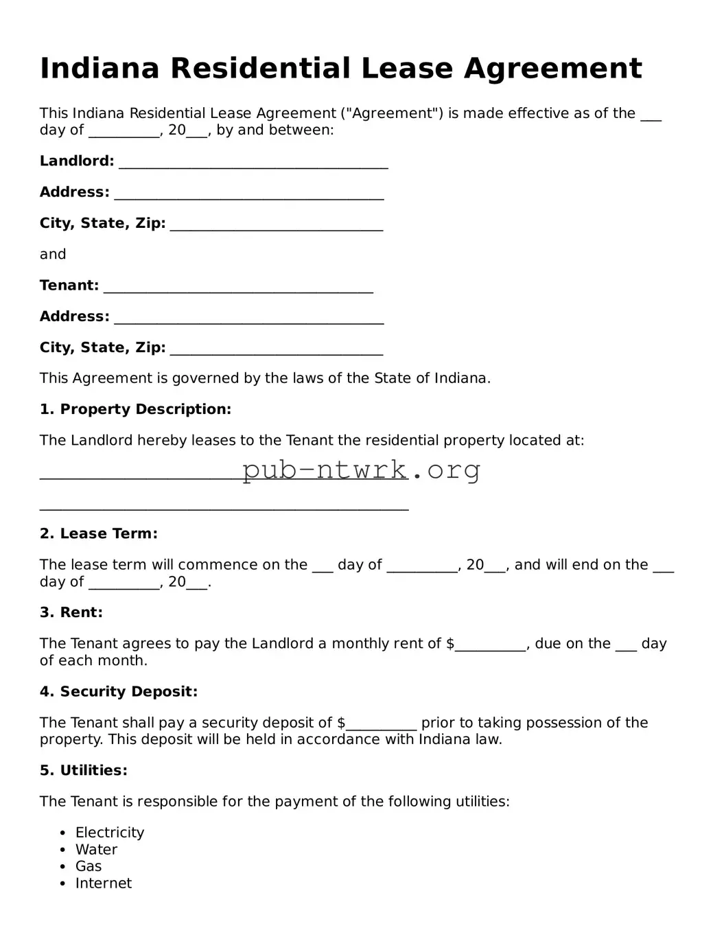Free Indiana Residential Lease Agreement Form