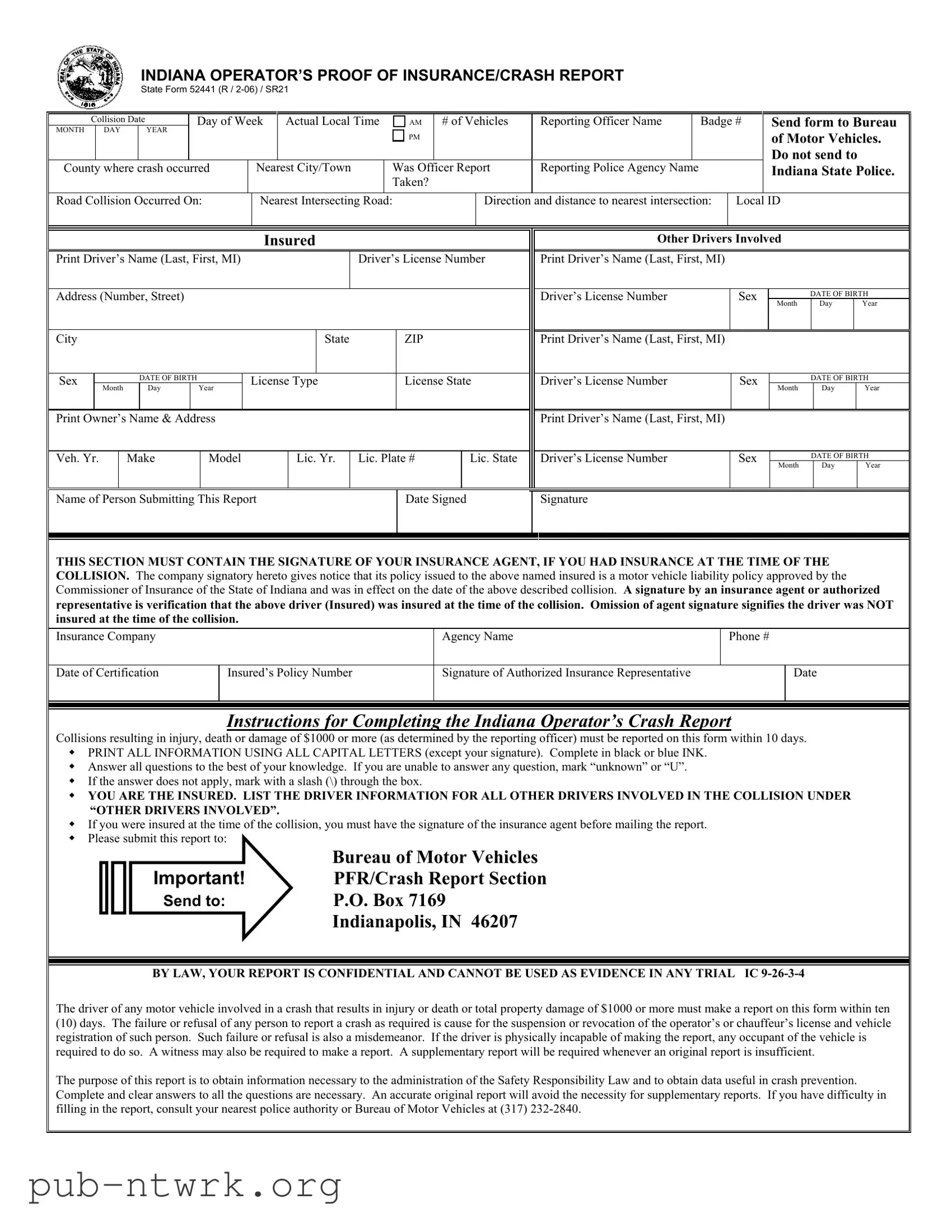 Blank Indiana Sr21 PDF Form