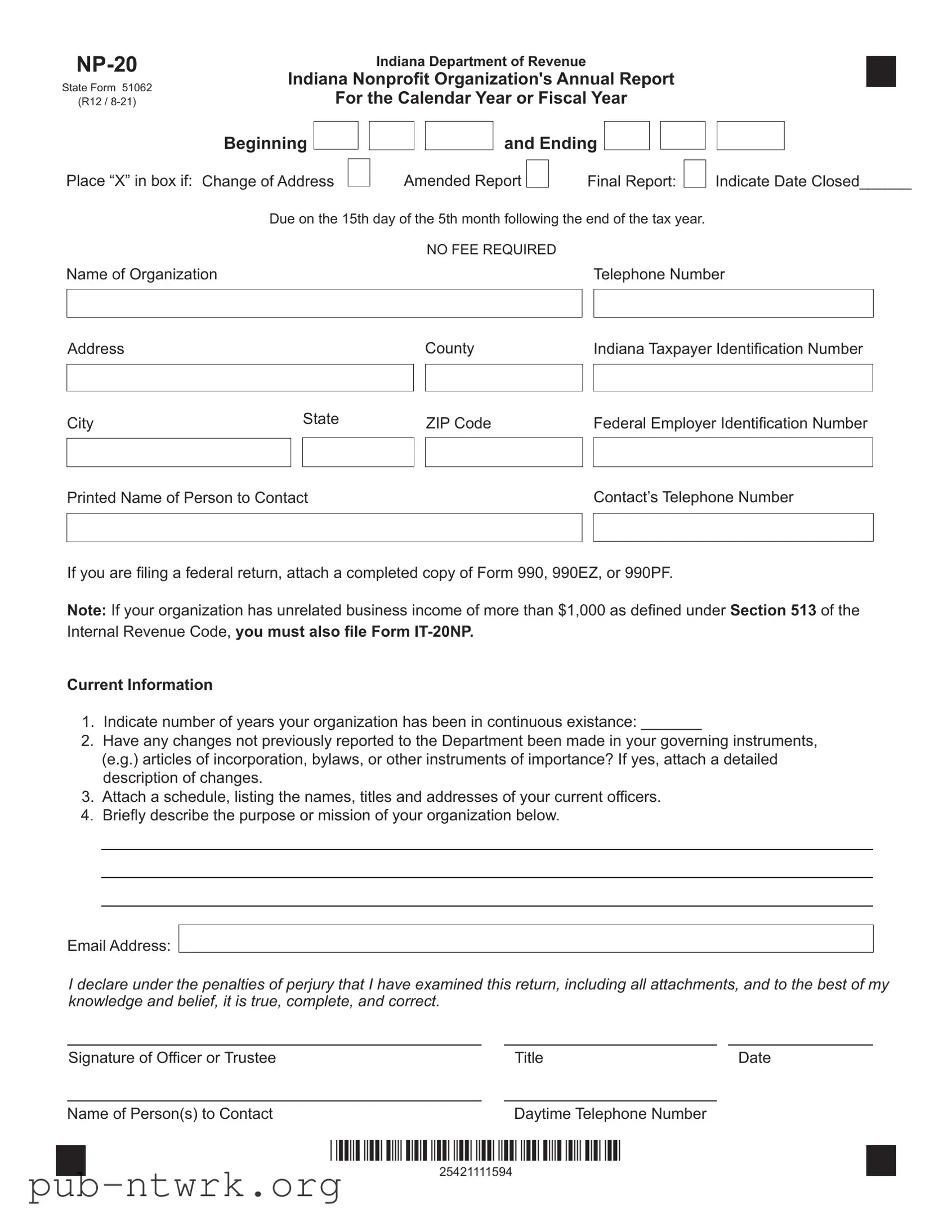Blank Indiana Np 20 PDF Form