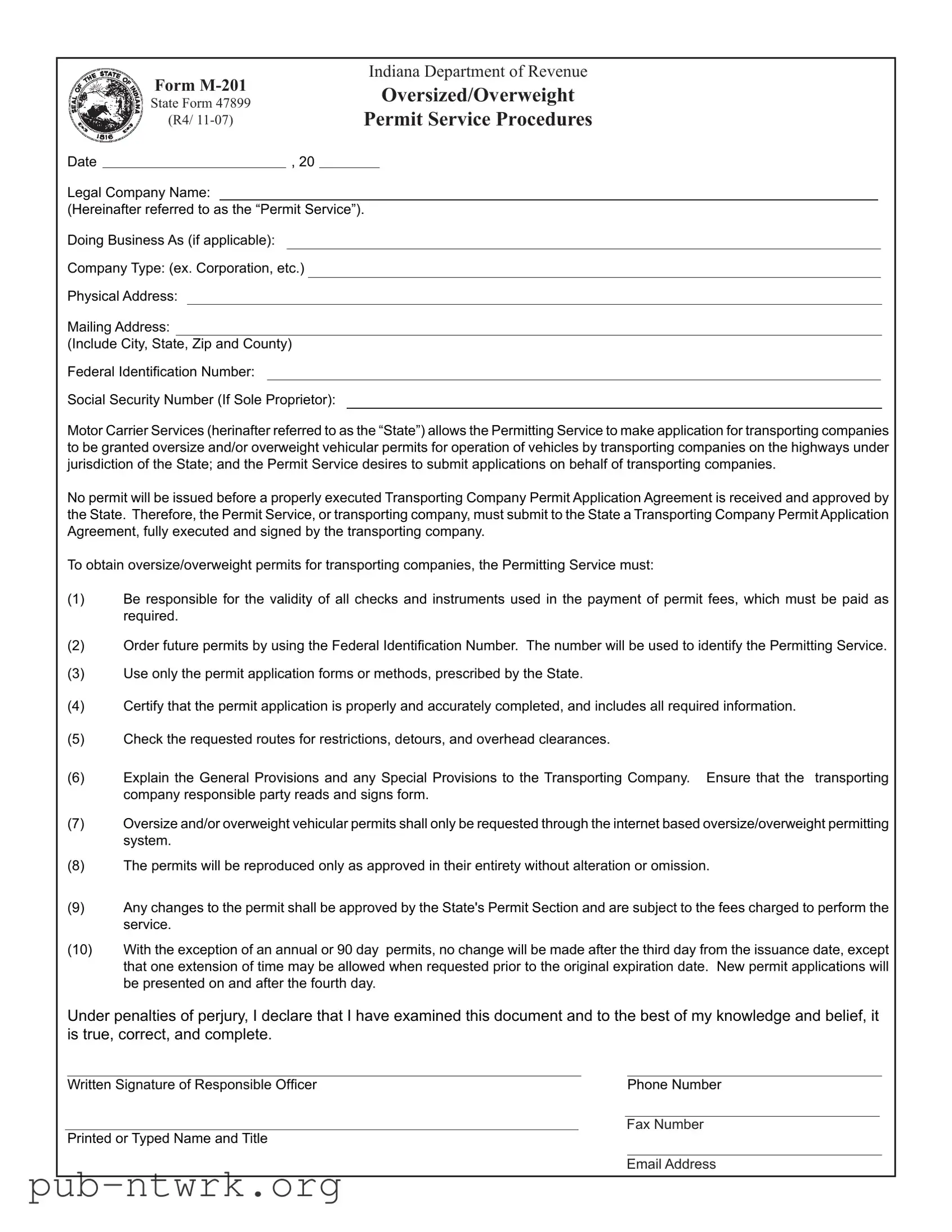 Blank Indiana M 201 PDF Form