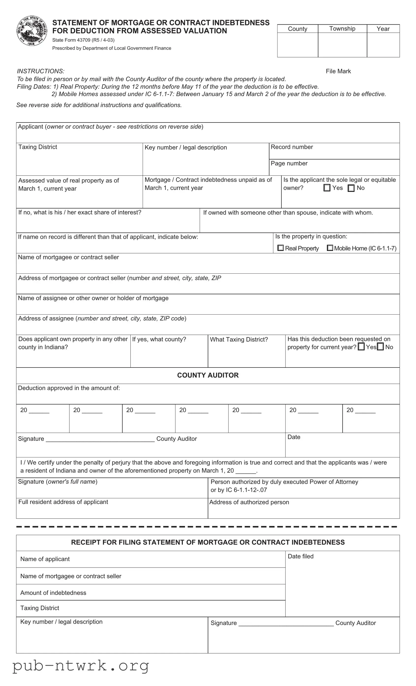 Blank Indiana 43709 PDF Form