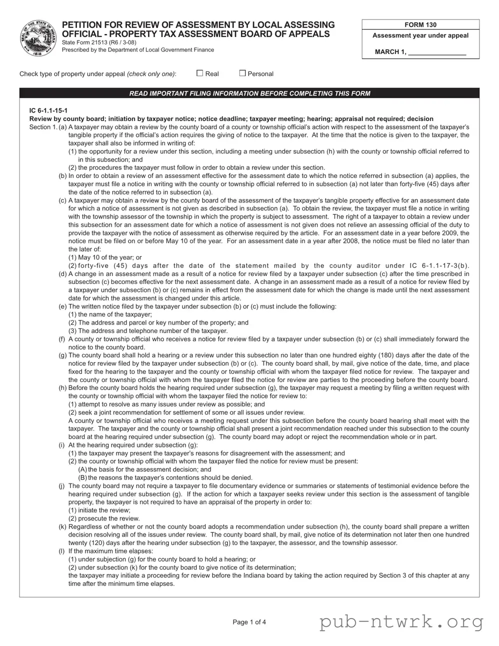 Blank State Of Indiana 130 Short PDF Form