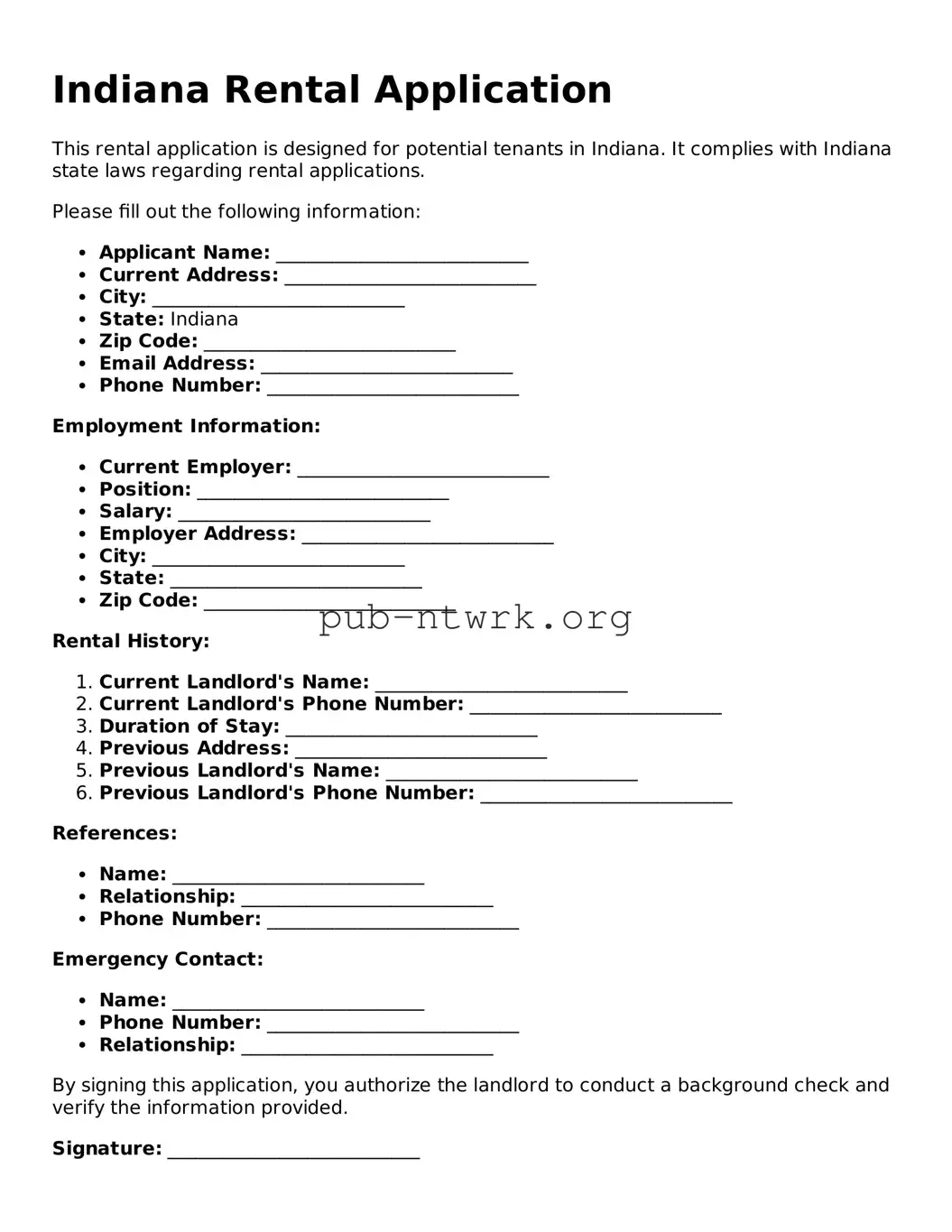 Free Indiana Rental Application Form