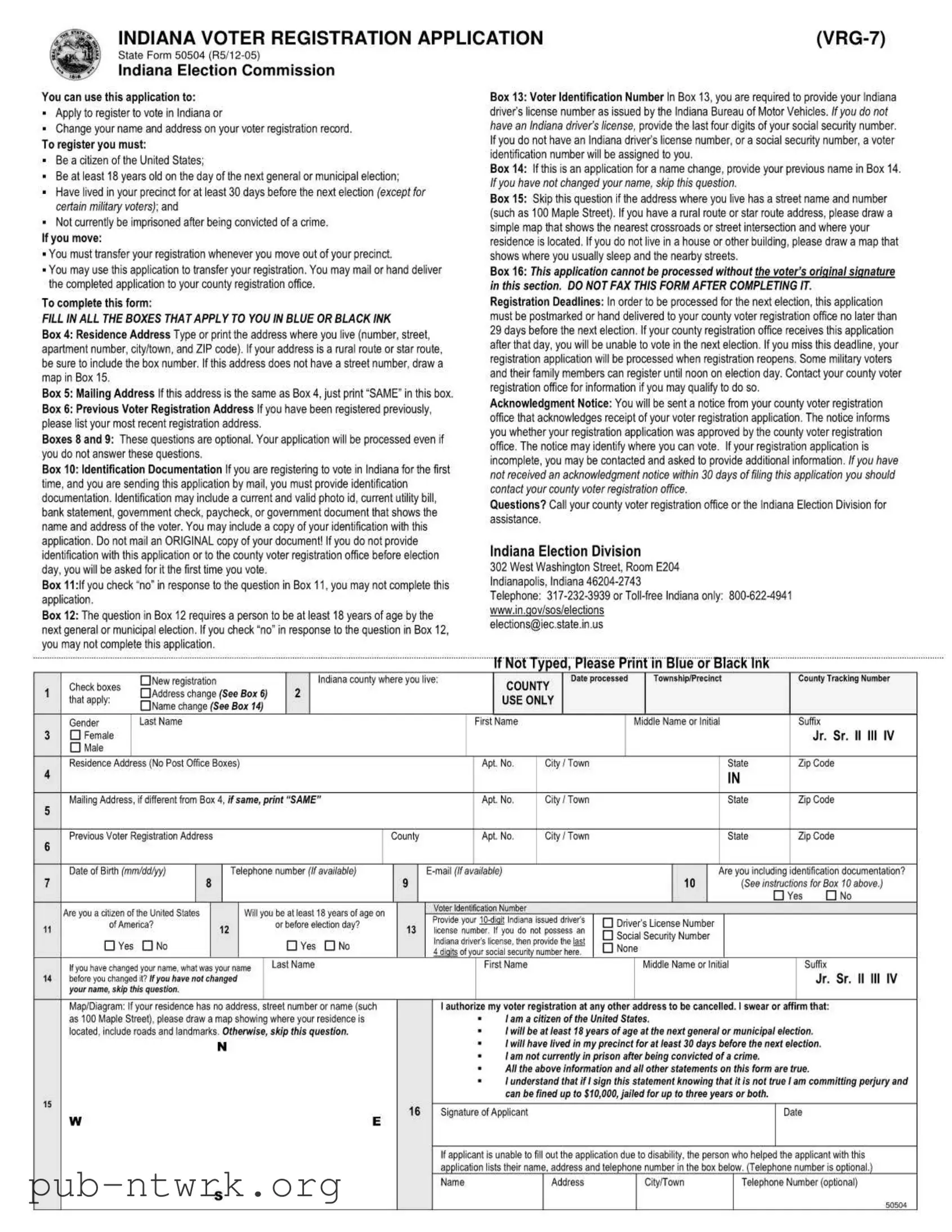 Blank Indiana State 50504 PDF Form
