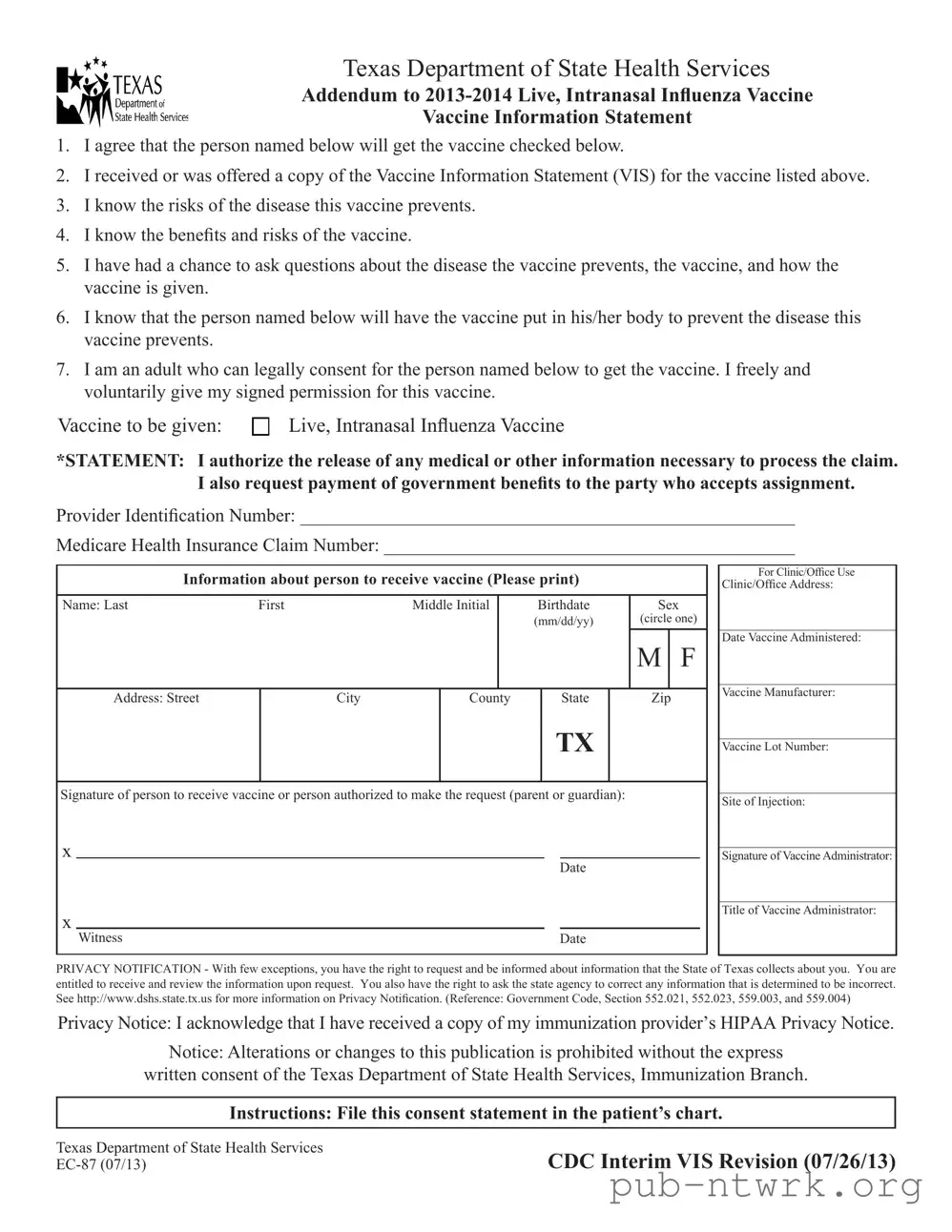 Blank Texas Ec 87 PDF Form