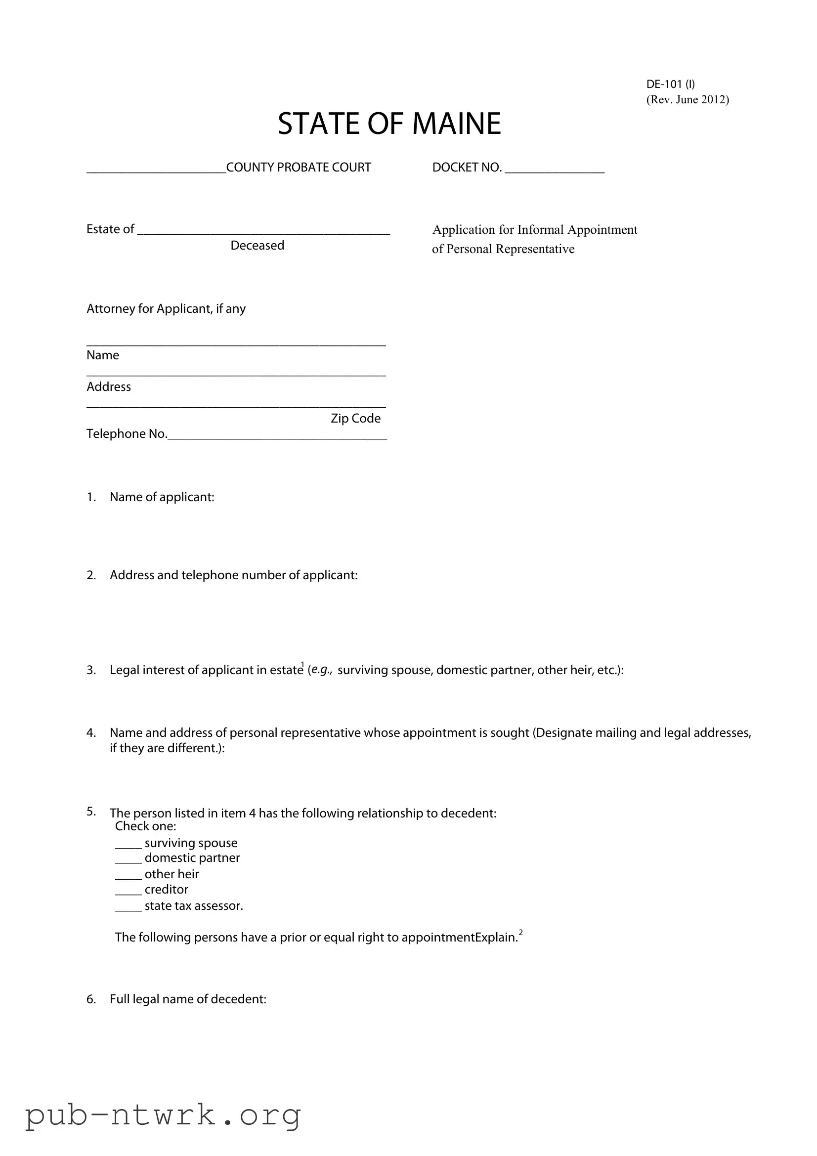 Blank Maine De 101 I PDF Form