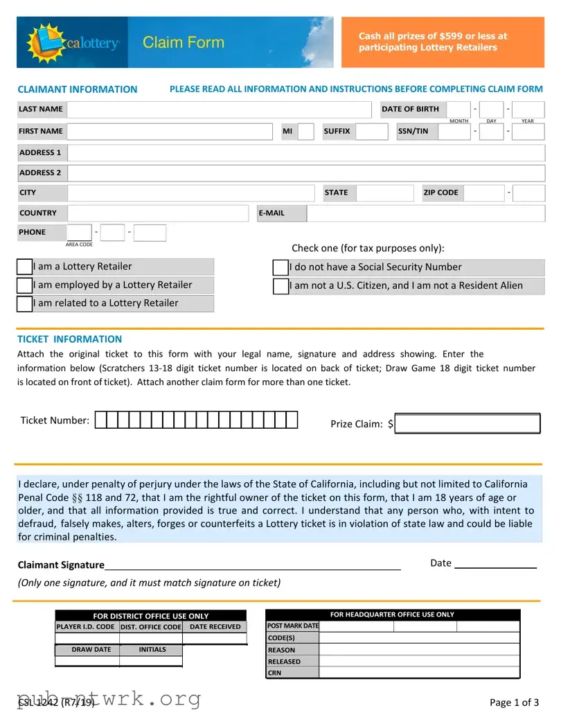 Blank California Scratchers PDF Form