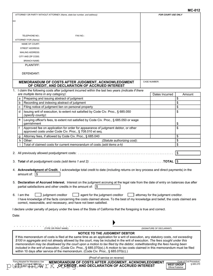 Blank California Mc 012 PDF Form