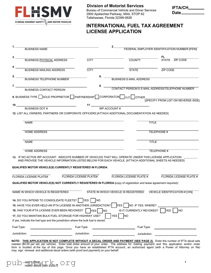 Blank Florida Ifta Application PDF Form