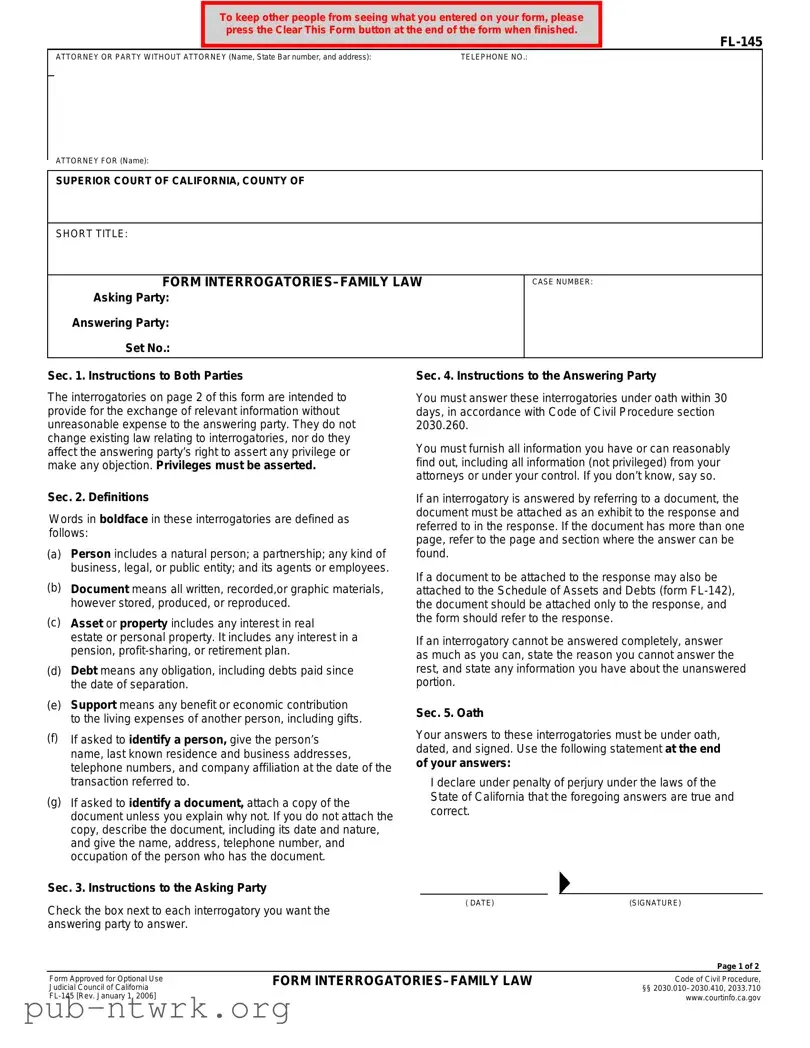 Blank California Fl 145 PDF Form