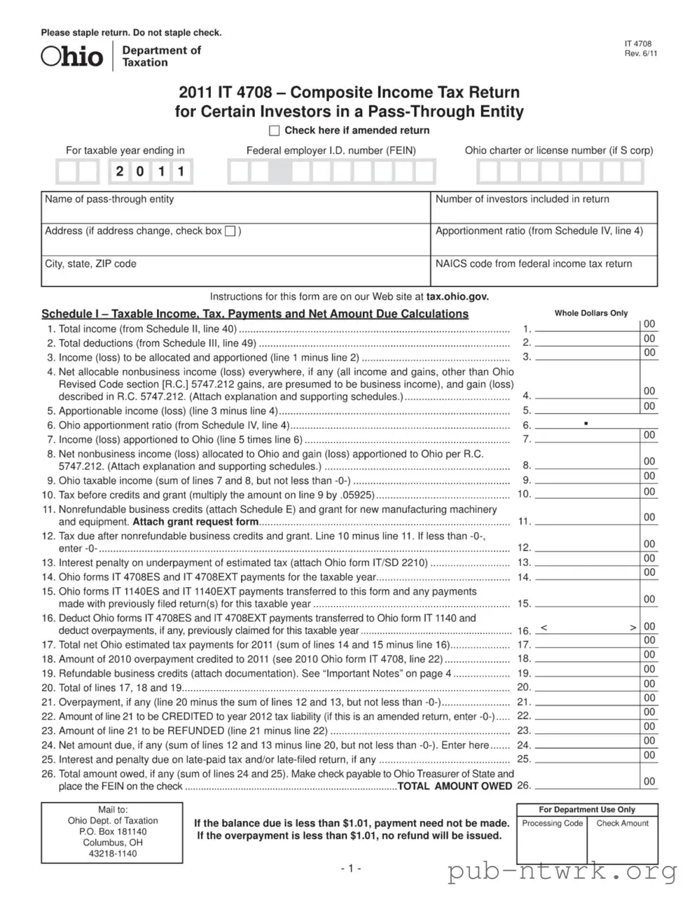 Blank Ohio It 4708 PDF Form