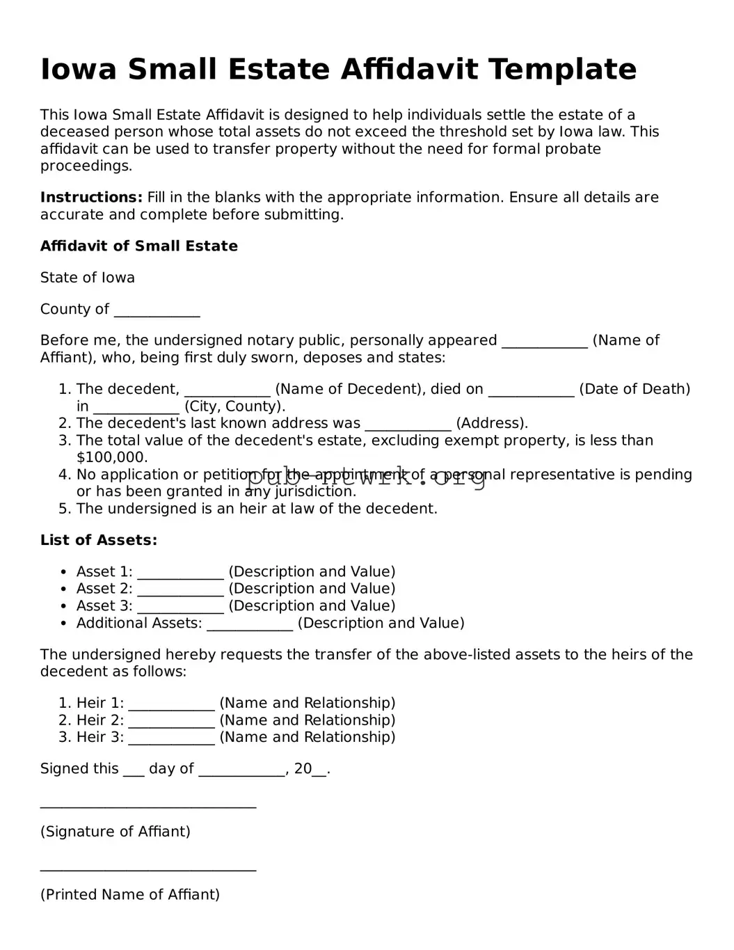 Free Iowa Small Estate Affidavit Form