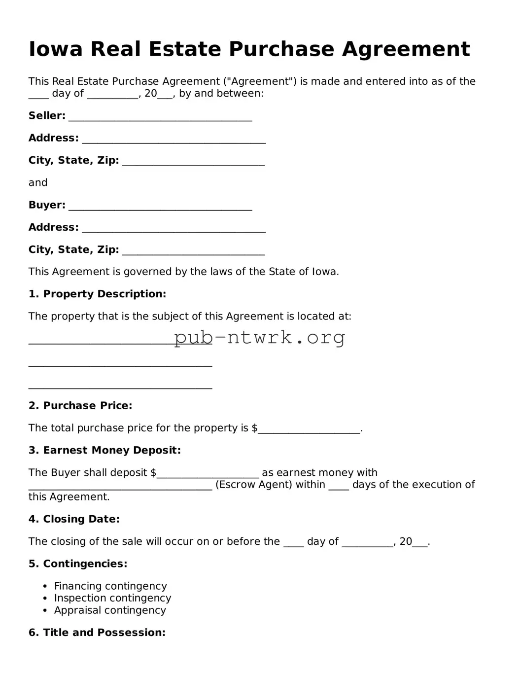 Free Iowa Real Estate Purchase Agreement Form