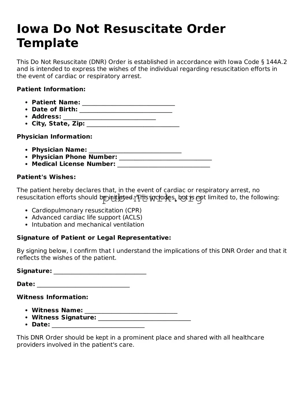 Free Iowa Do Not Resuscitate Order Form