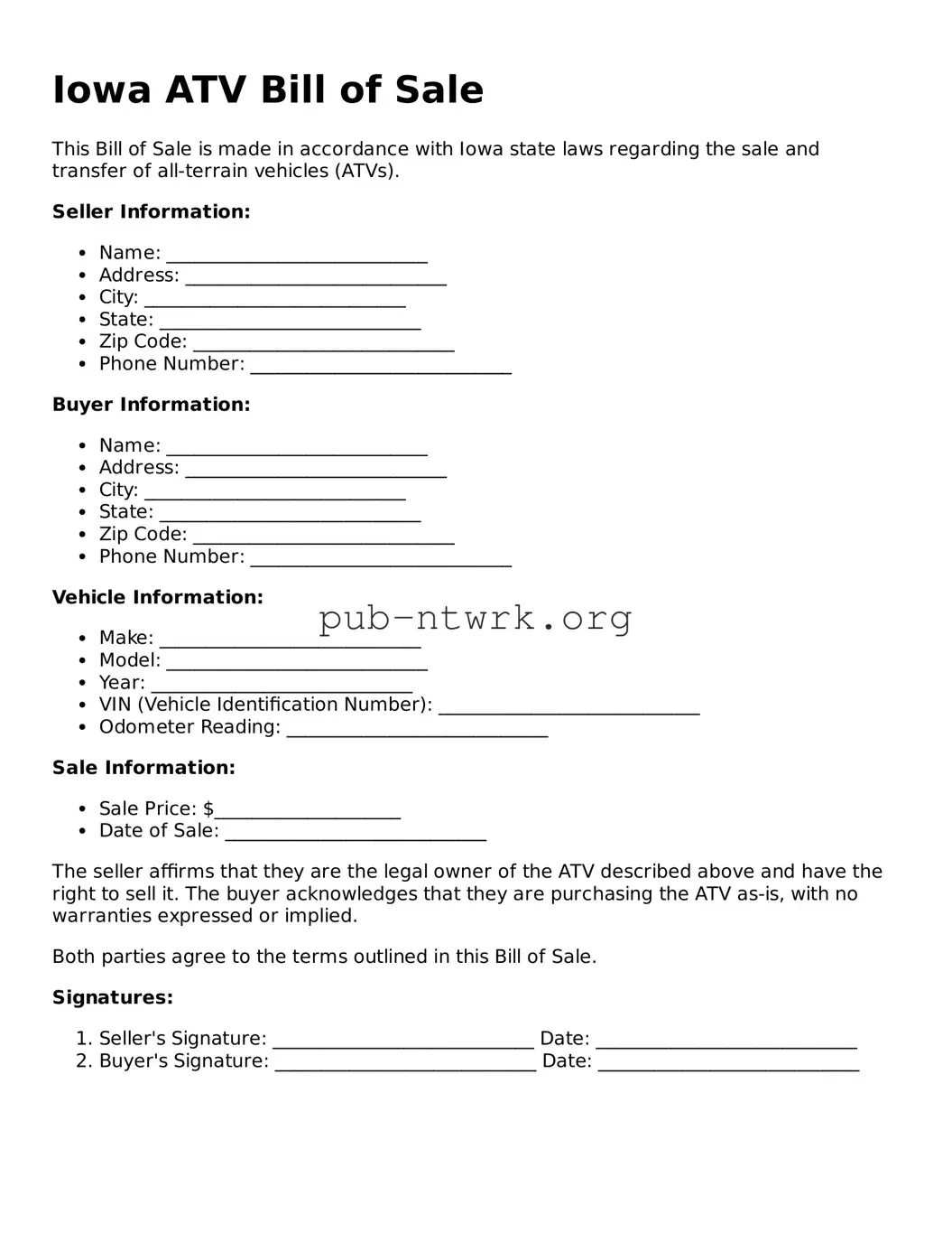 Free Iowa ATV Bill of Sale Form