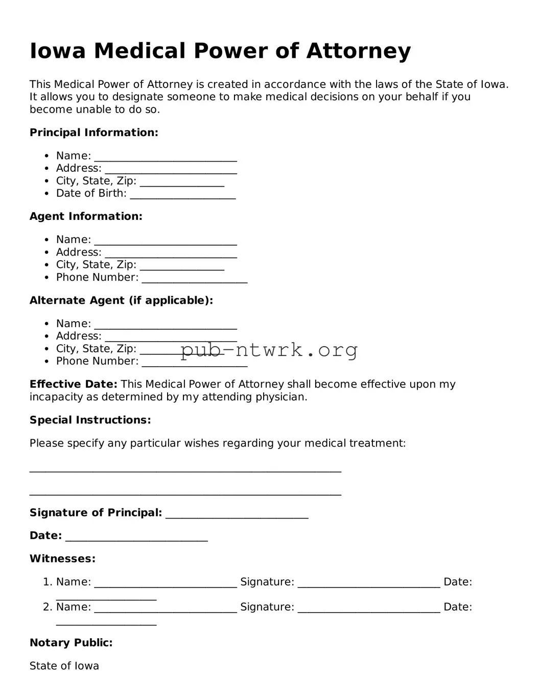 Free Iowa Medical Power of Attorney Form
