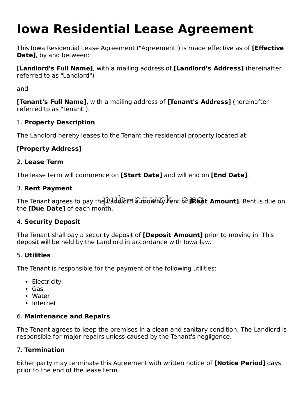 Free Iowa Residential Lease Agreement Form