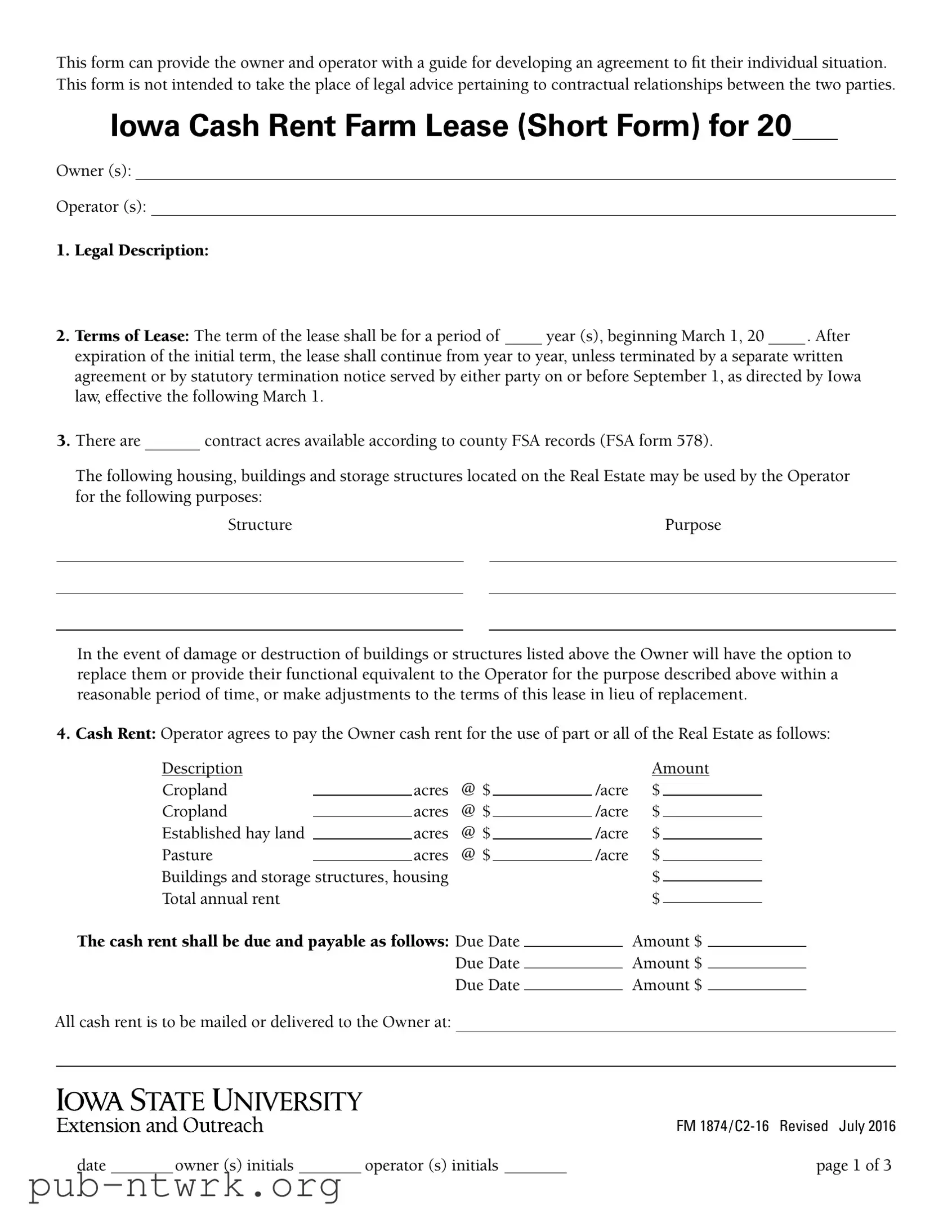 Blank Iowa Short PDF Form