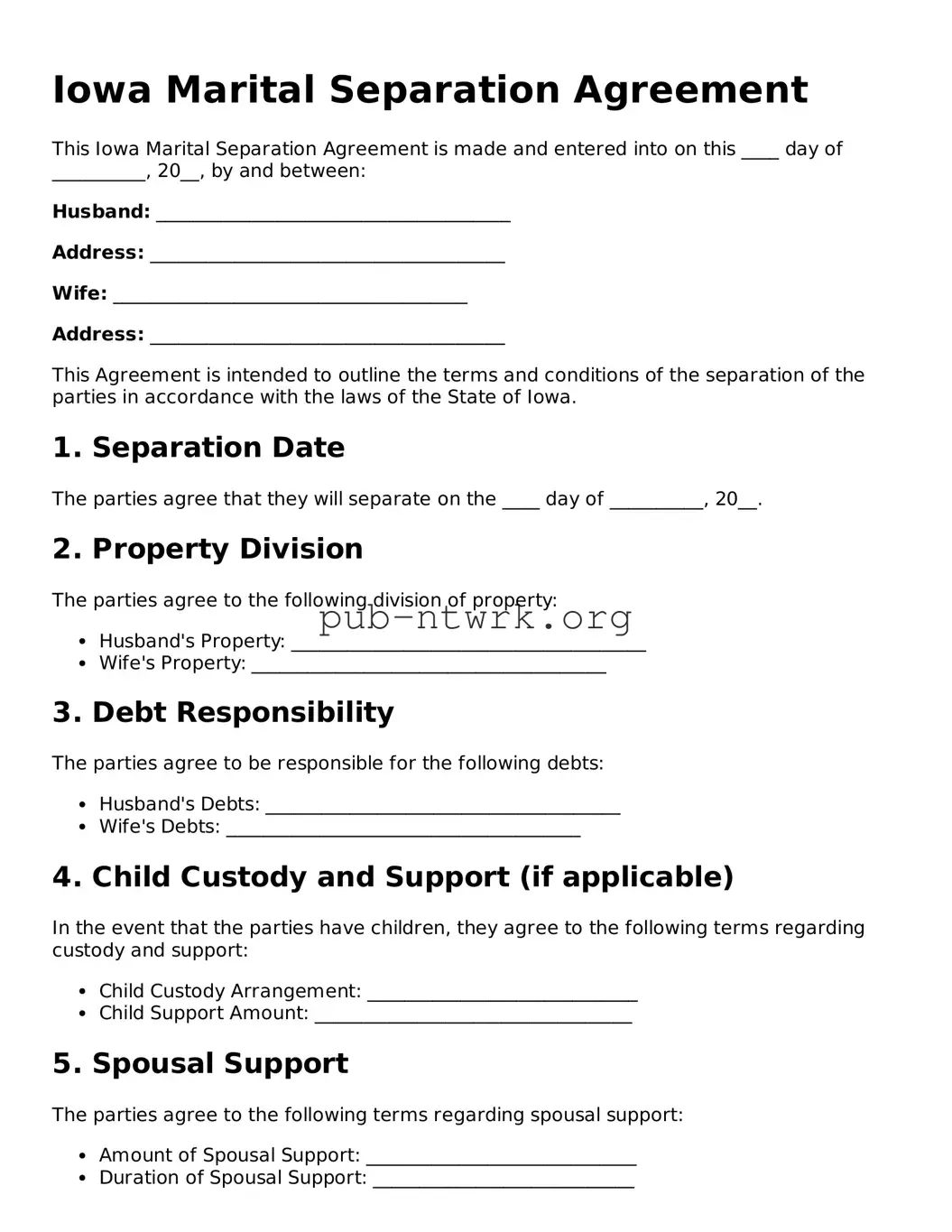 Free Iowa Marital Separation Agreement Form